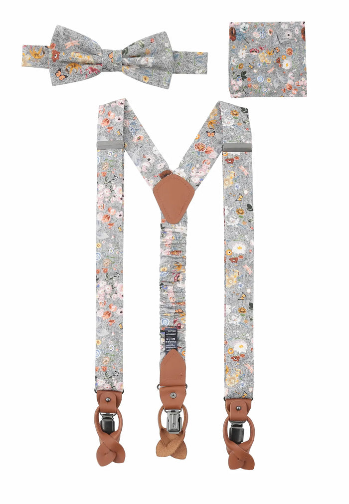 Ensemble de bretelles homme en soie et coton – Motif floral