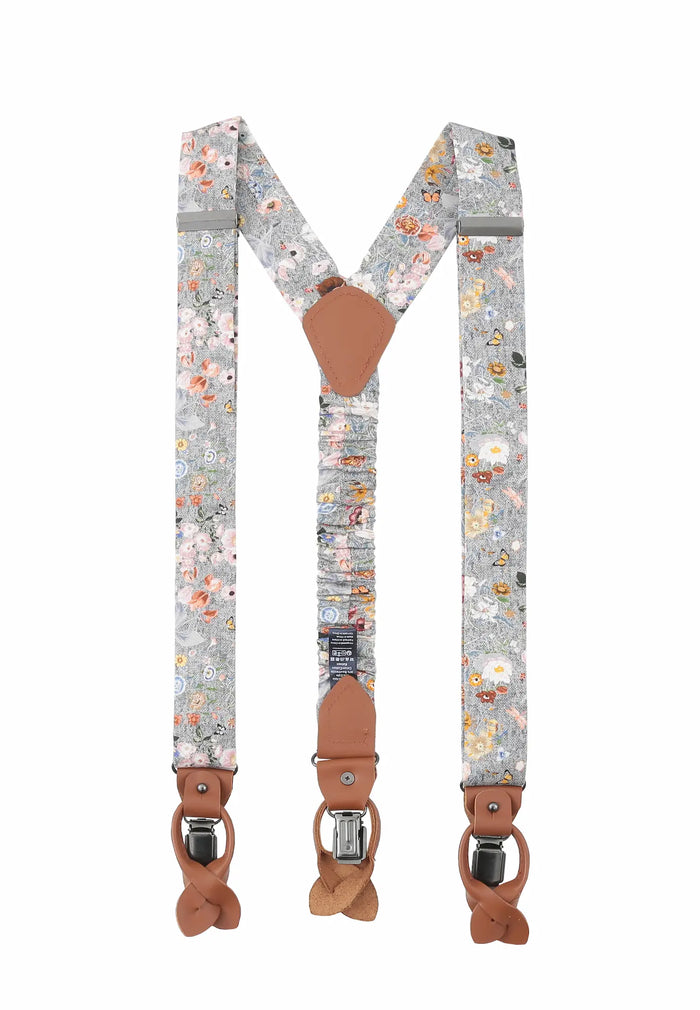 Ensemble de bretelles homme en soie et coton – Motif floral