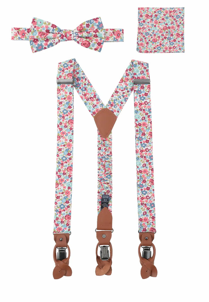 Ensemble Bretelles Homme avec Nœud Papillon & Pochette en Coton - Motif Floral