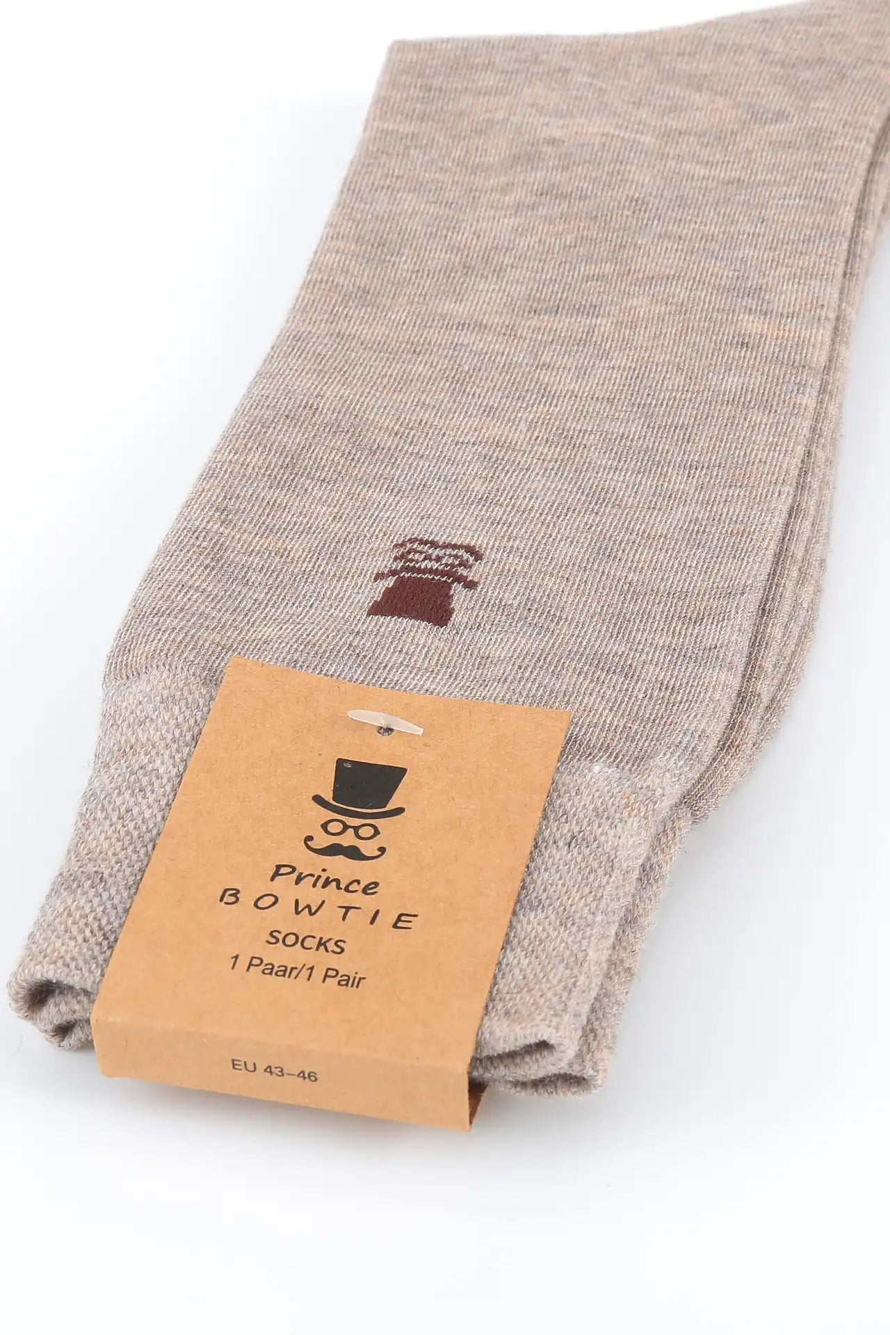(Beige) Herren Socken Uni mit Prince Bowtie Etikett – Verpackung