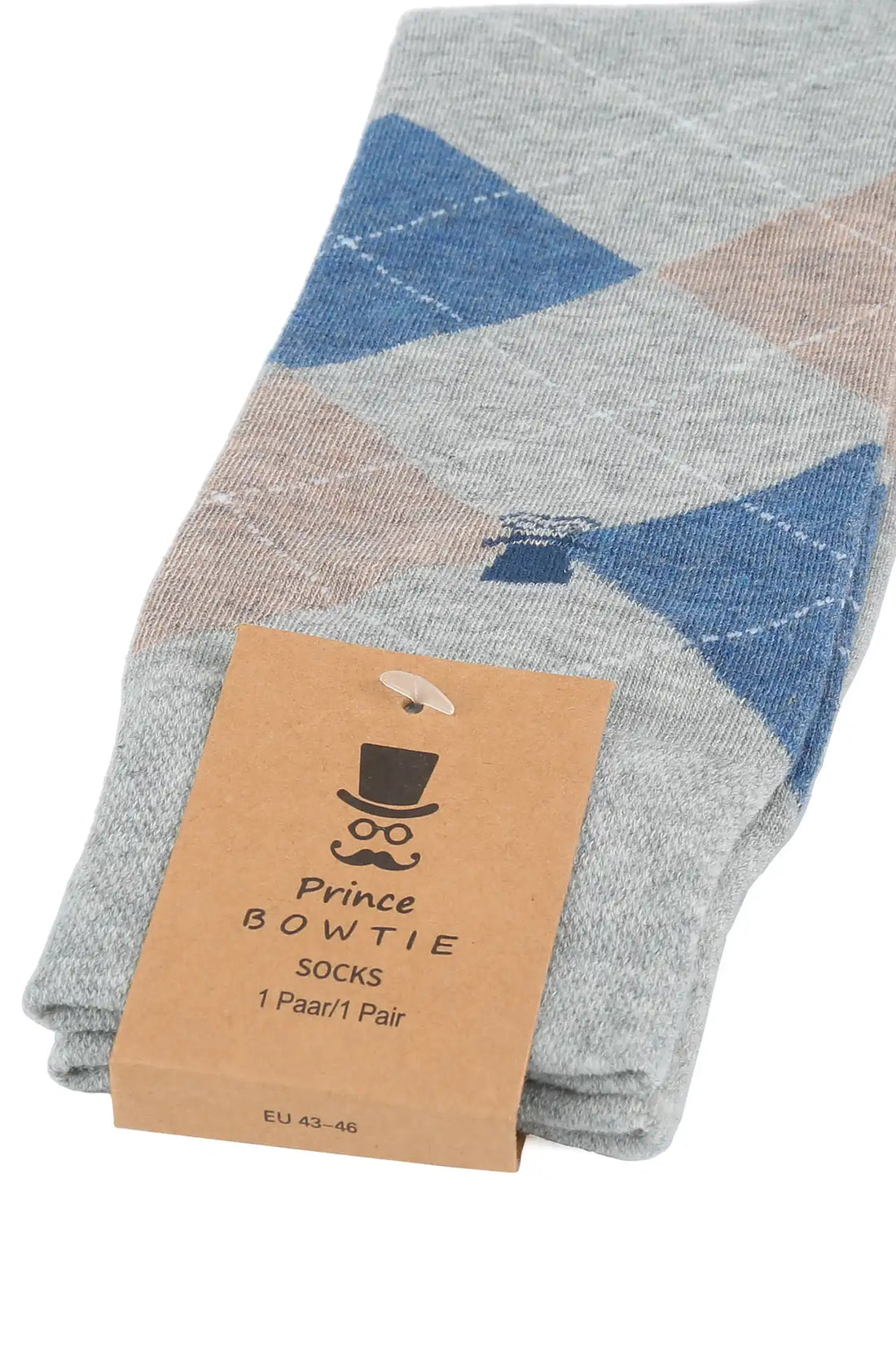 (Hellgrau) Herren Socken Argyle-Muster mit Prince Bowtie Etikett – Verpackung