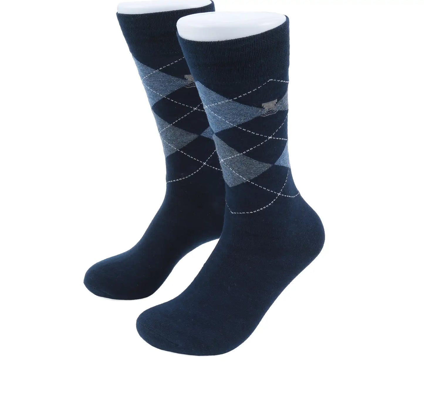 (Dunkelblau) Herren Socken Argyle-Muster Baumwolle – Trageansicht