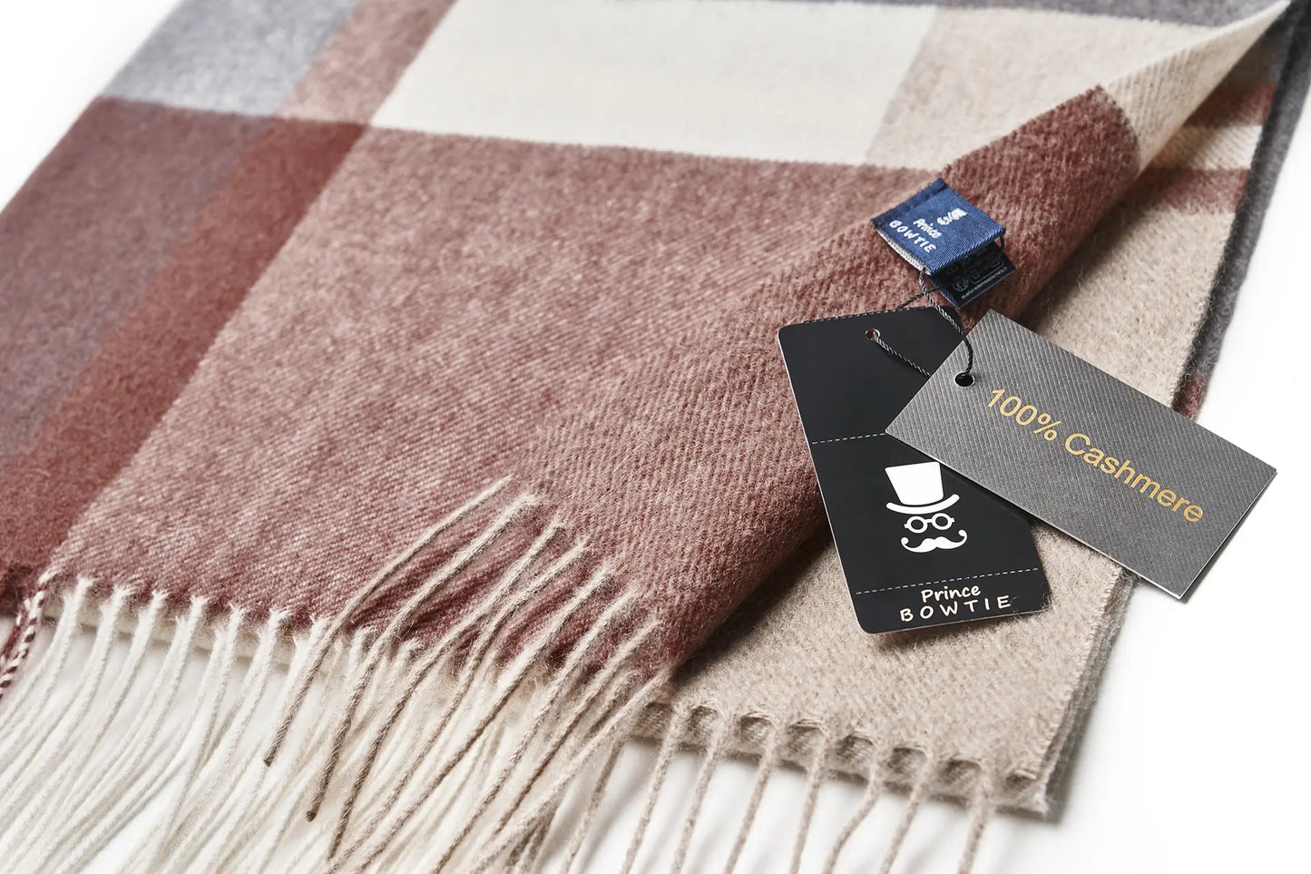 (Ziegel) Kaschmirschal 100% Cashmere – Detailansicht Prince Bowtie Label