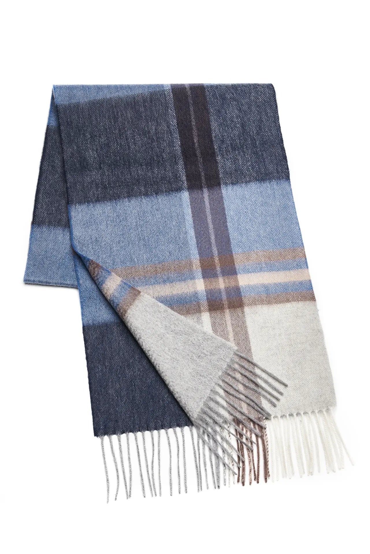 (Dunkelblau) Cashmere Schal Herren kariert 100% Kaschmir – gefaltet mit Fransen