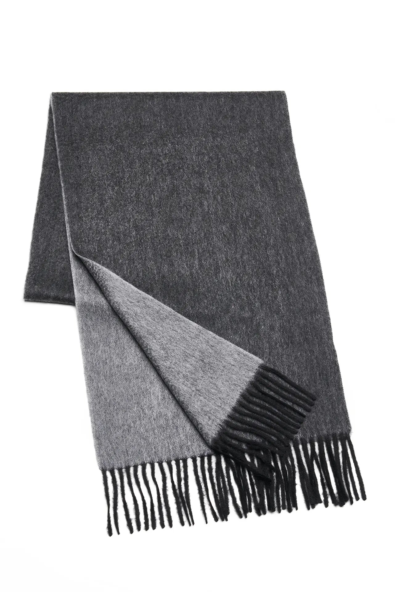 (Anthrazit) Kaschmirschal Herren Uni 100% Cashmere – gefaltet mit Fransen