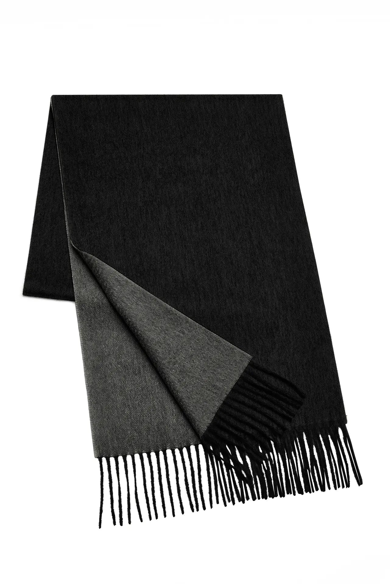 (Schwarz) Kaschmirschal Herren Uni 100% Cashmere – gefaltet mit Fransen