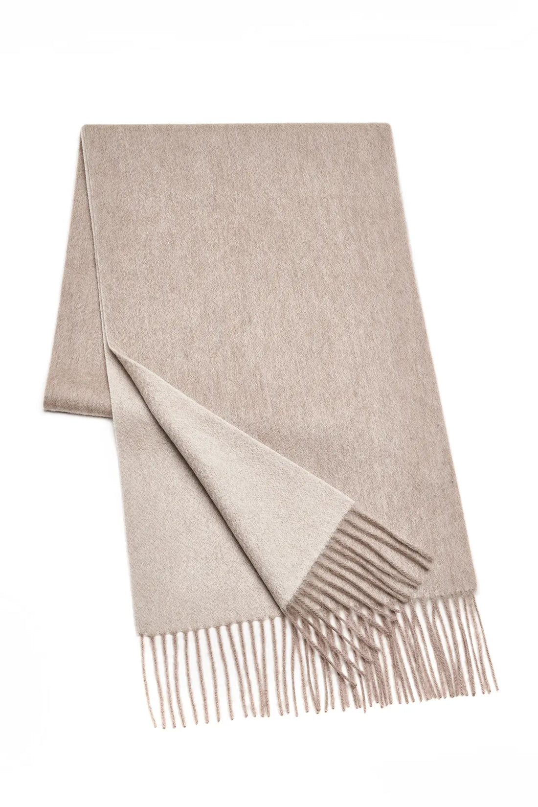 (Beige) Kaschmirschal Herren Uni 100% Cashmere – gefaltet mit Fransen