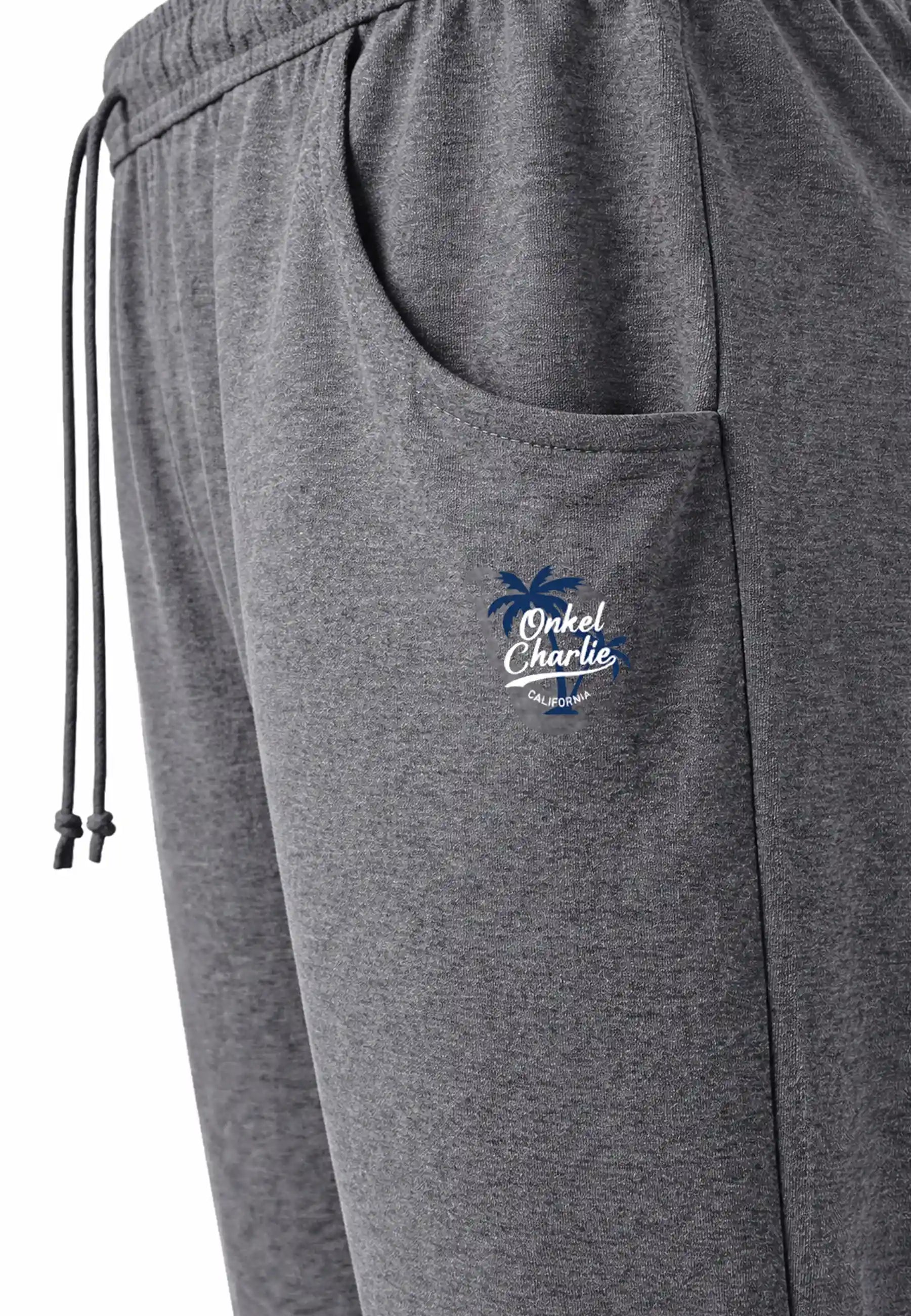 (Grau) Herren Lounge Hose – Detail Bund, Kordelzug und Seitentasche