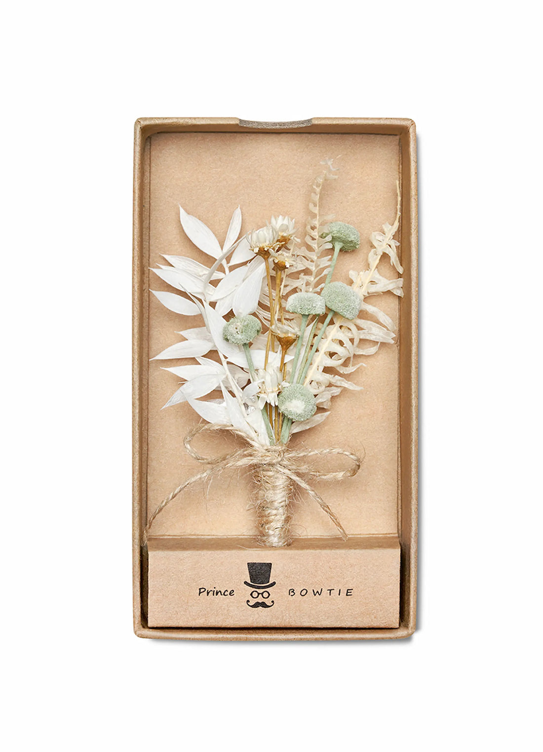 (Mint) Hochzeitsanstecker Trockenblumen in Geschenkbox – Boutonniere Bräutigam Prince Bowtie