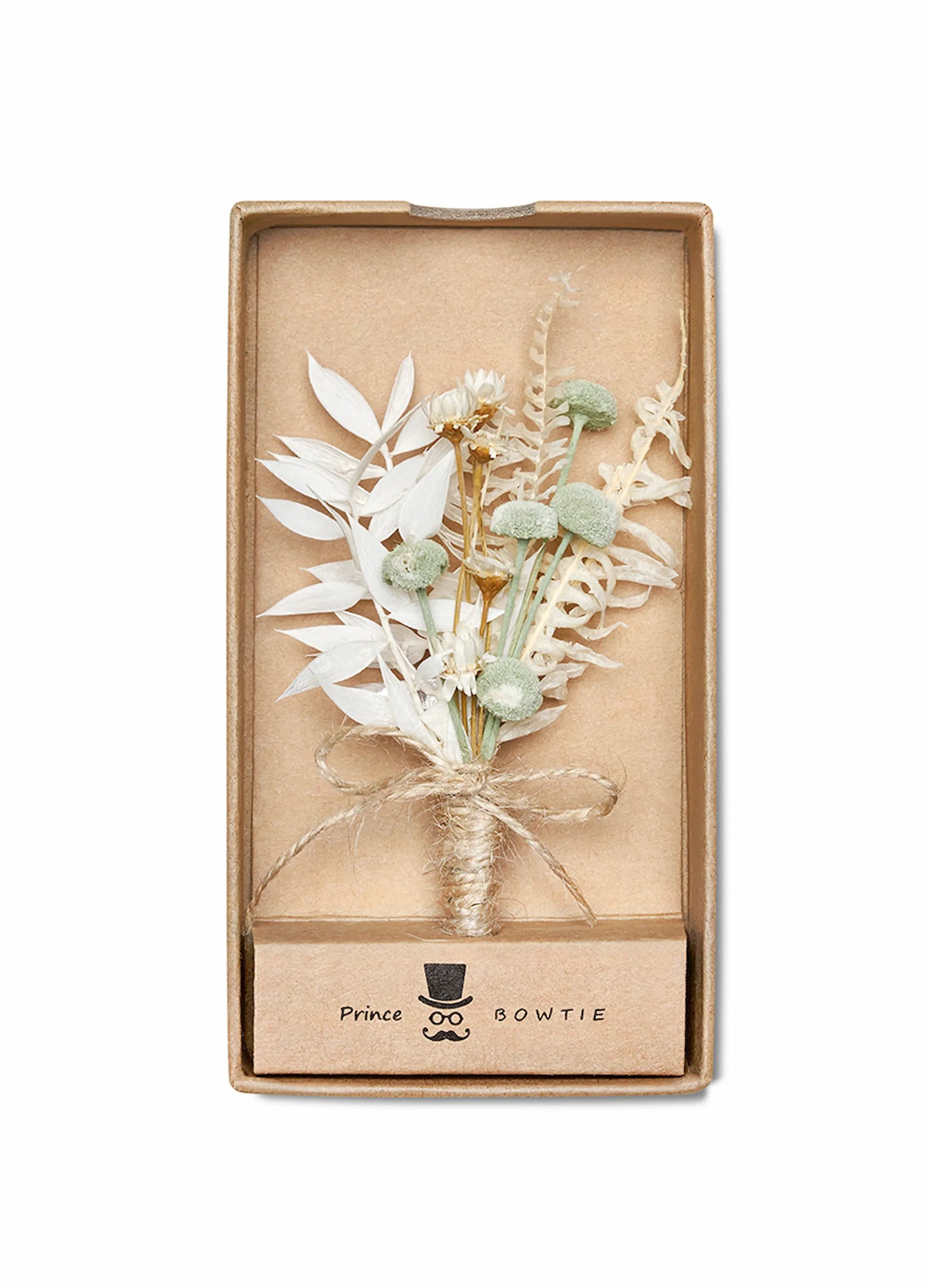 (Mint) Hochzeitsanstecker Trockenblumen in Geschenkbox – Boutonniere Bräutigam Prince Bowtie