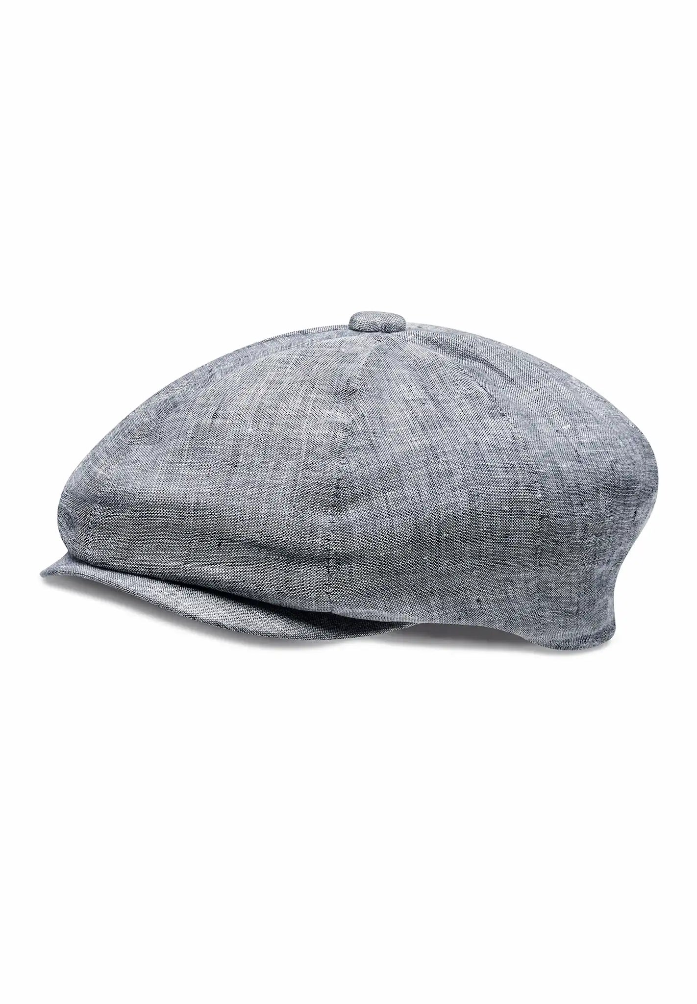 (Blau) Leinen-Ballonmütze Herren – Newsboy Cap Seitenansicht