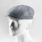 (Blau) Ballonmütze Herren Leinen – Newsboy Cap seitliche Ansicht auf Mannequin