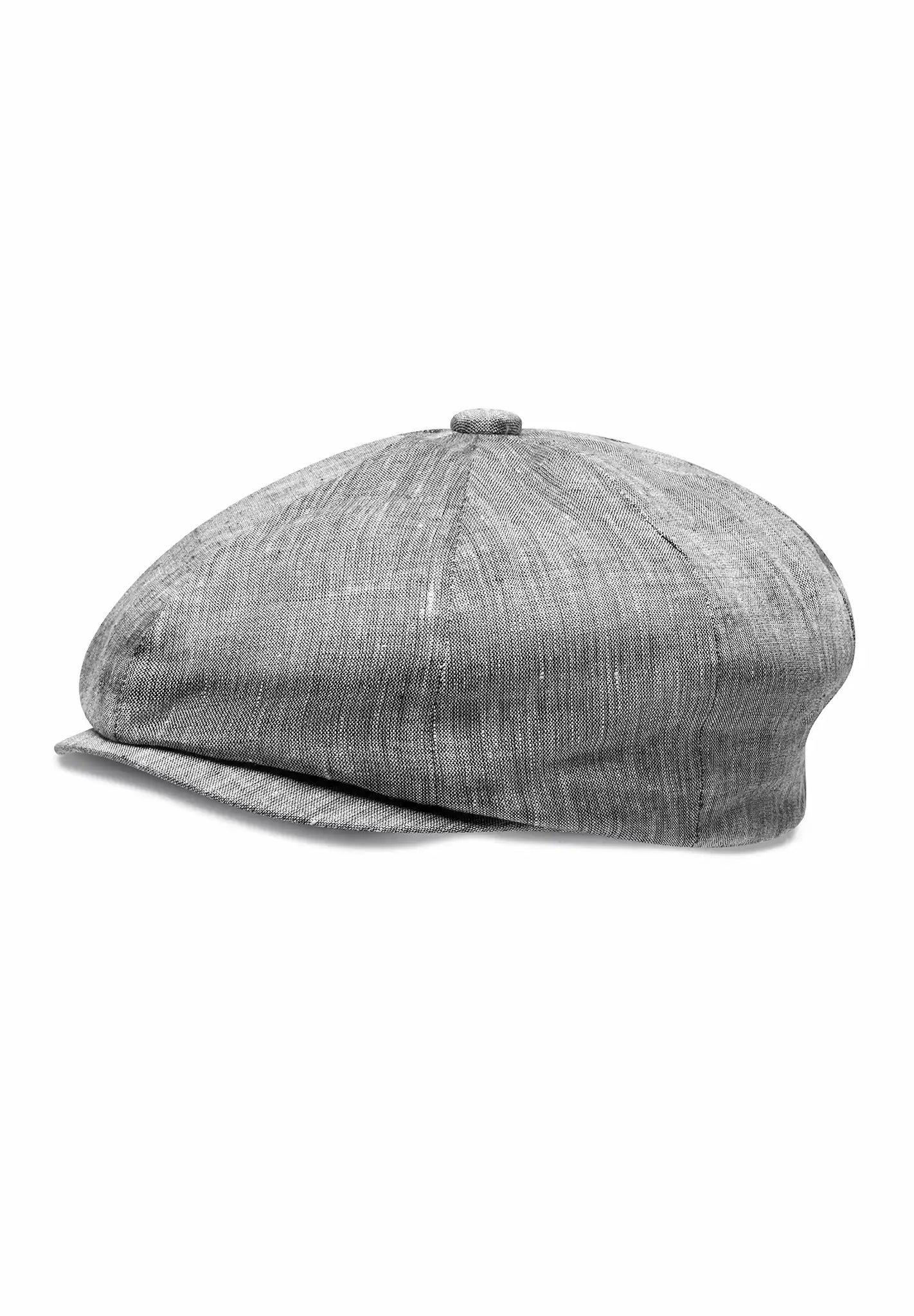 (Grau) Leinen-Ballonmütze Herren – Newsboy Cap Seitenansicht
