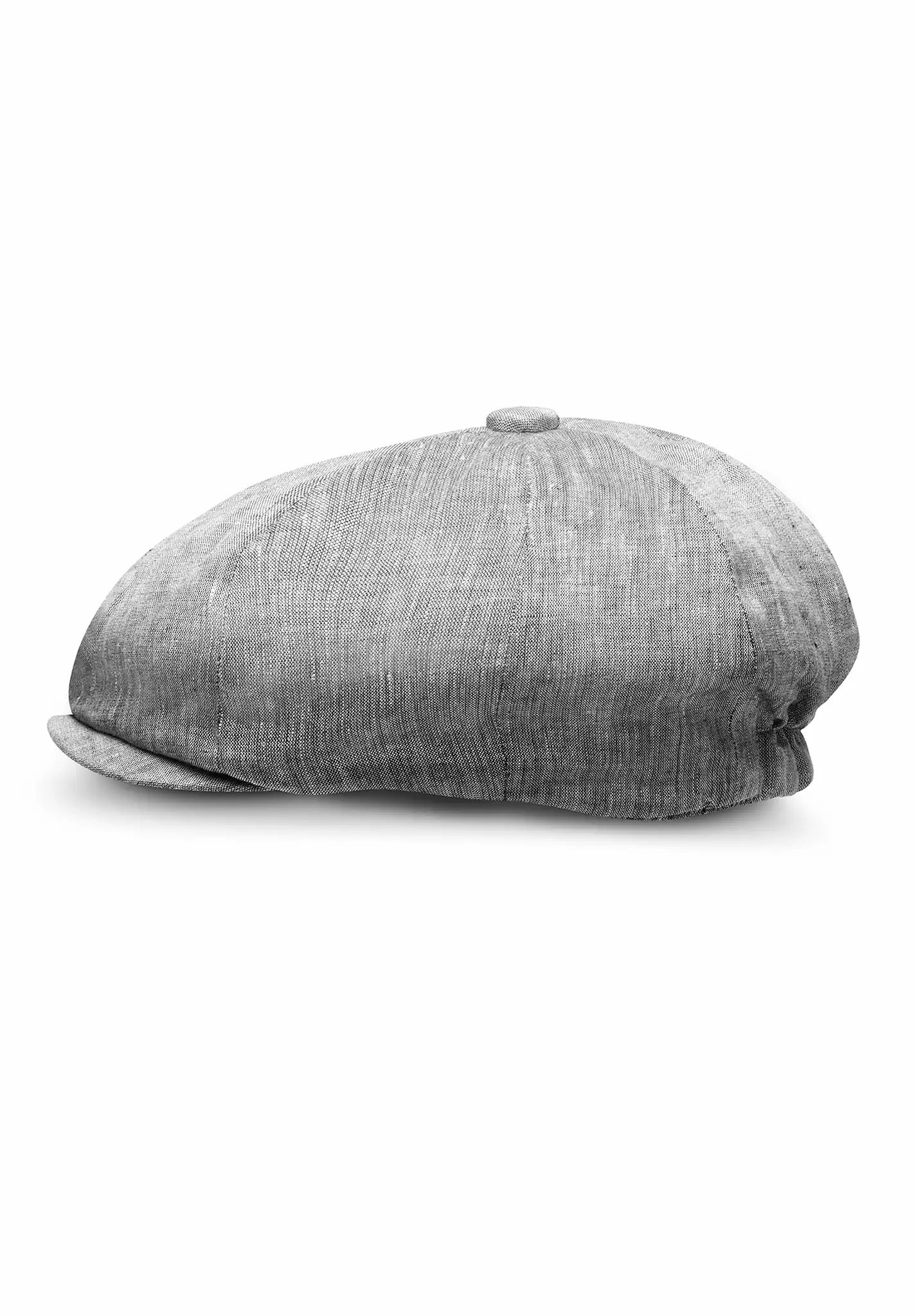 (Grau) Newsboy Cap Herren aus Leinen – Ballonmütze Detailansicht