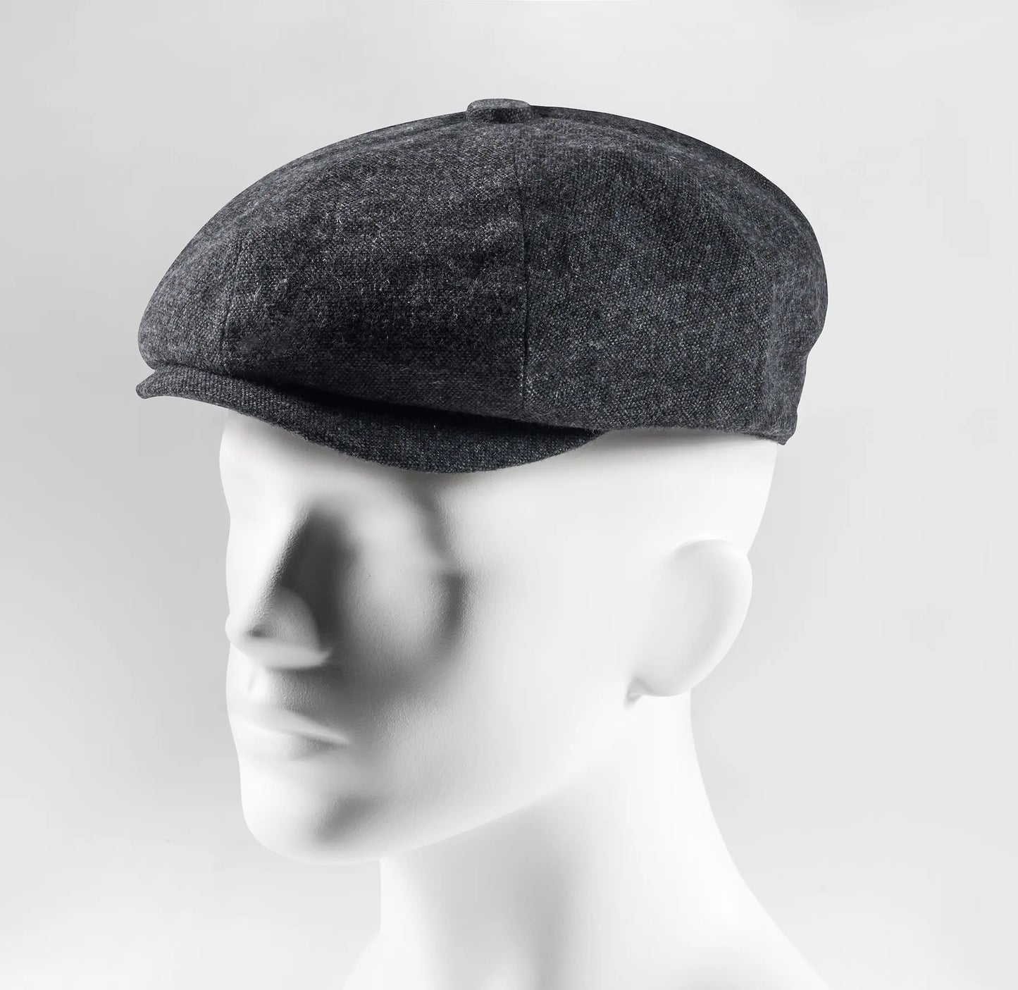 (Anthrazit) Ballonmütze Herren Tweed Newsboy Cap – Seitenansicht auf Mannequin