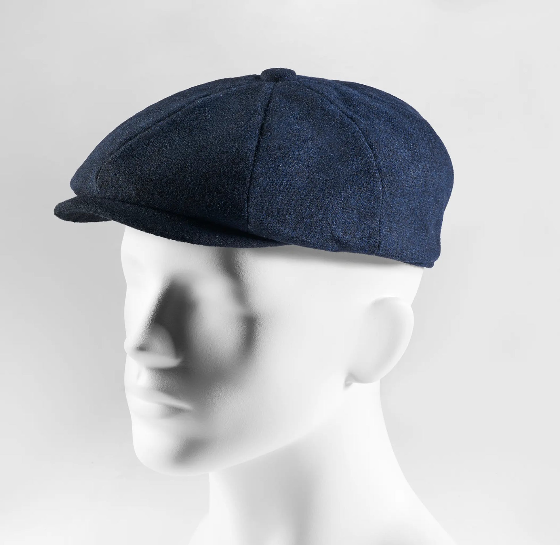 (Dunkelblau) Ballonmütze Herren Tweed Newsboy Cap – Seitenansicht auf Mannequin