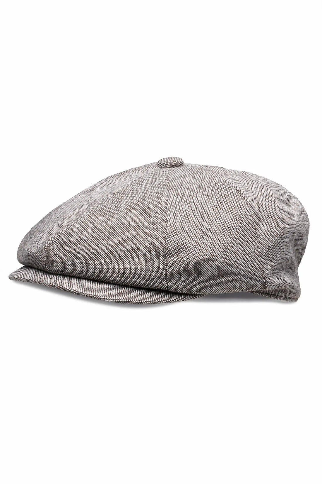 (Beige) Ballonmütze Tweed Newsboy Cap – Detailansicht schräg