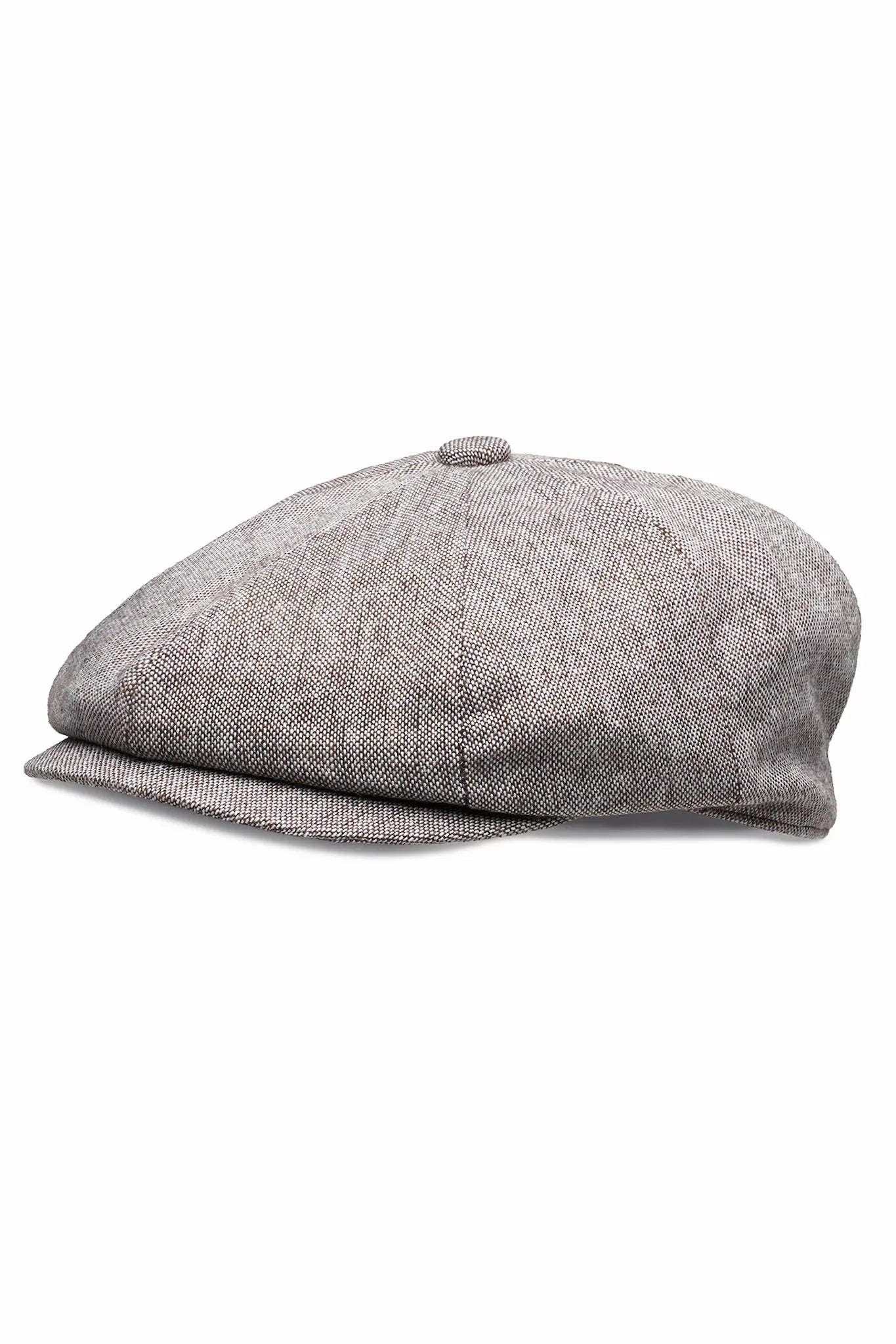 (Beige) Ballonmütze Tweed Newsboy Cap – Detailansicht schräg