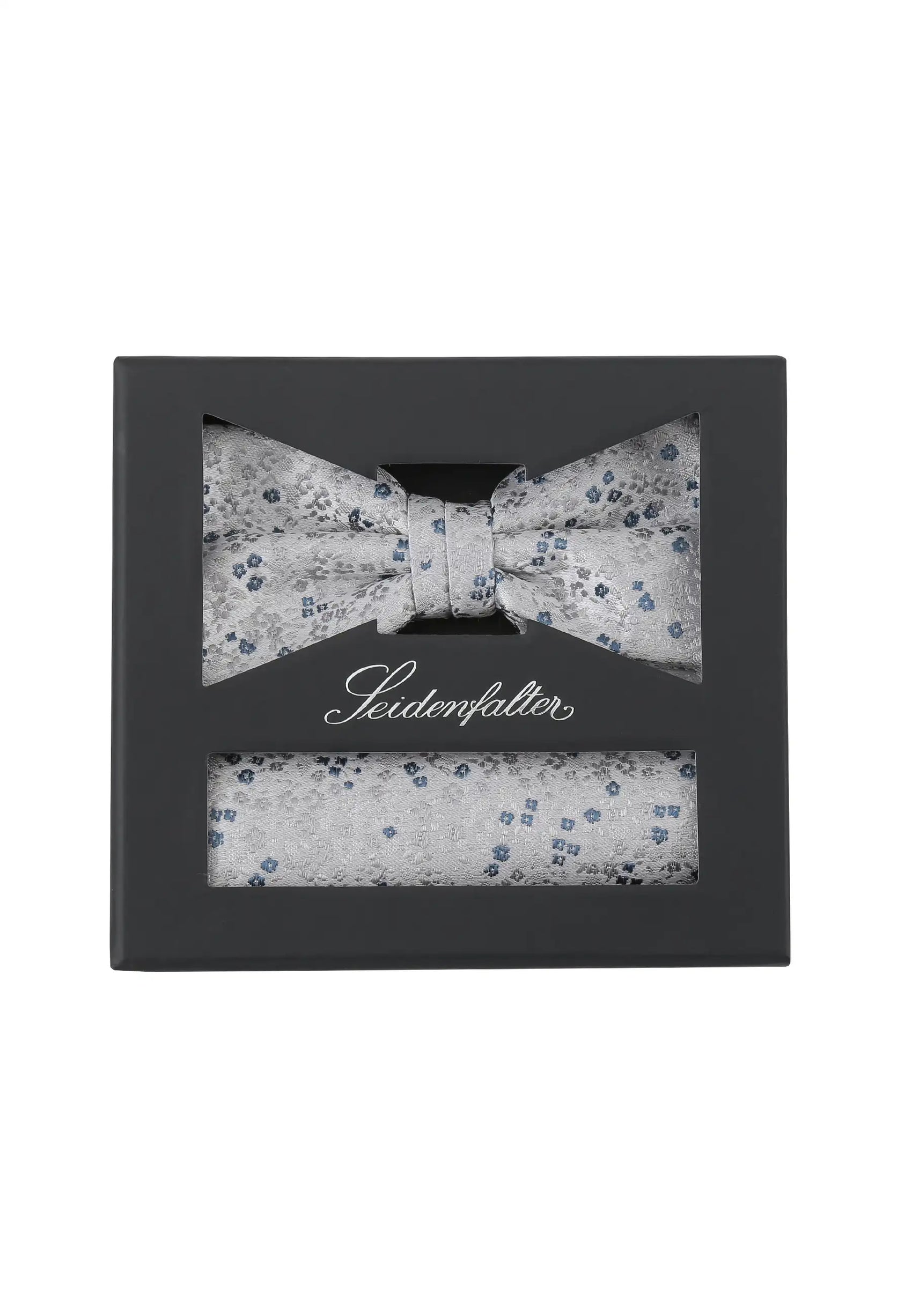 (Hellgrau) Seidenfalter Fliege-Einstecktuch Set in Geschenkbox, florales Muster