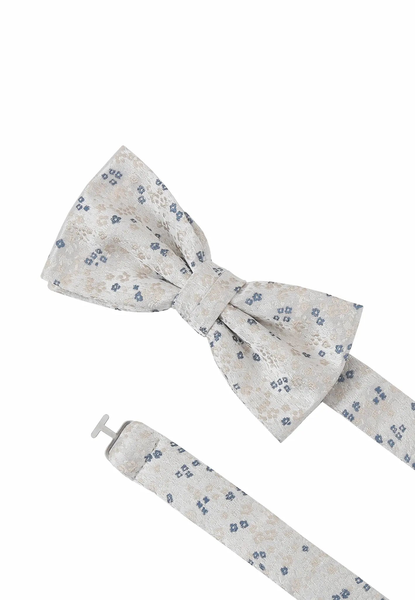 (Beige) Seidenfliege mit Größenband, florales Muster, Detailansicht