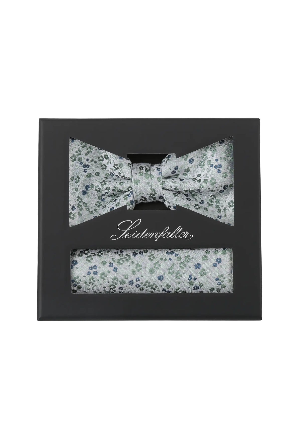 (Mint) Seidenfalter Fliege-Einstecktuch Set in Geschenkbox, florales Muster