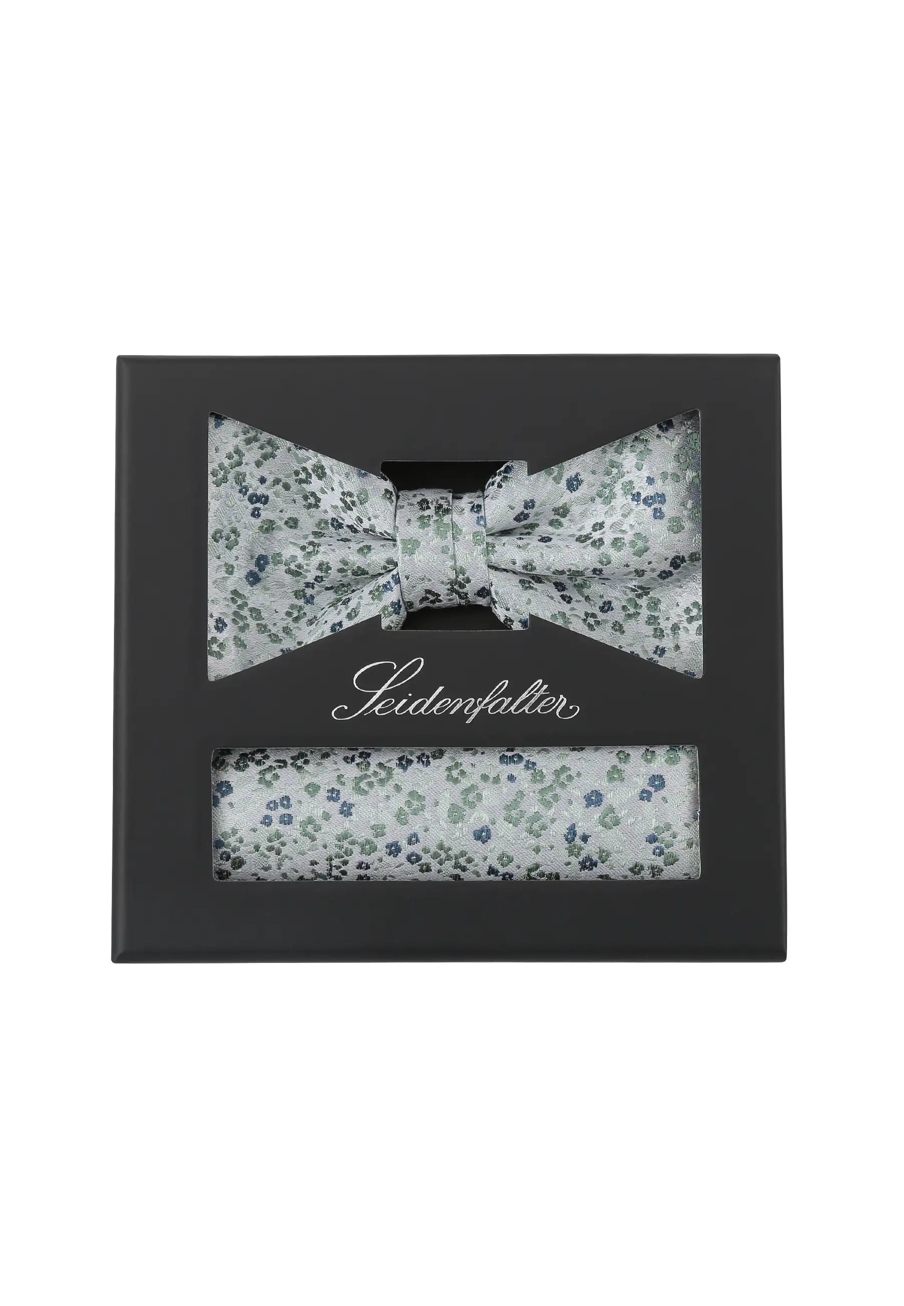(Mint) Seidenfalter Fliege-Einstecktuch Set in Geschenkbox, florales Muster