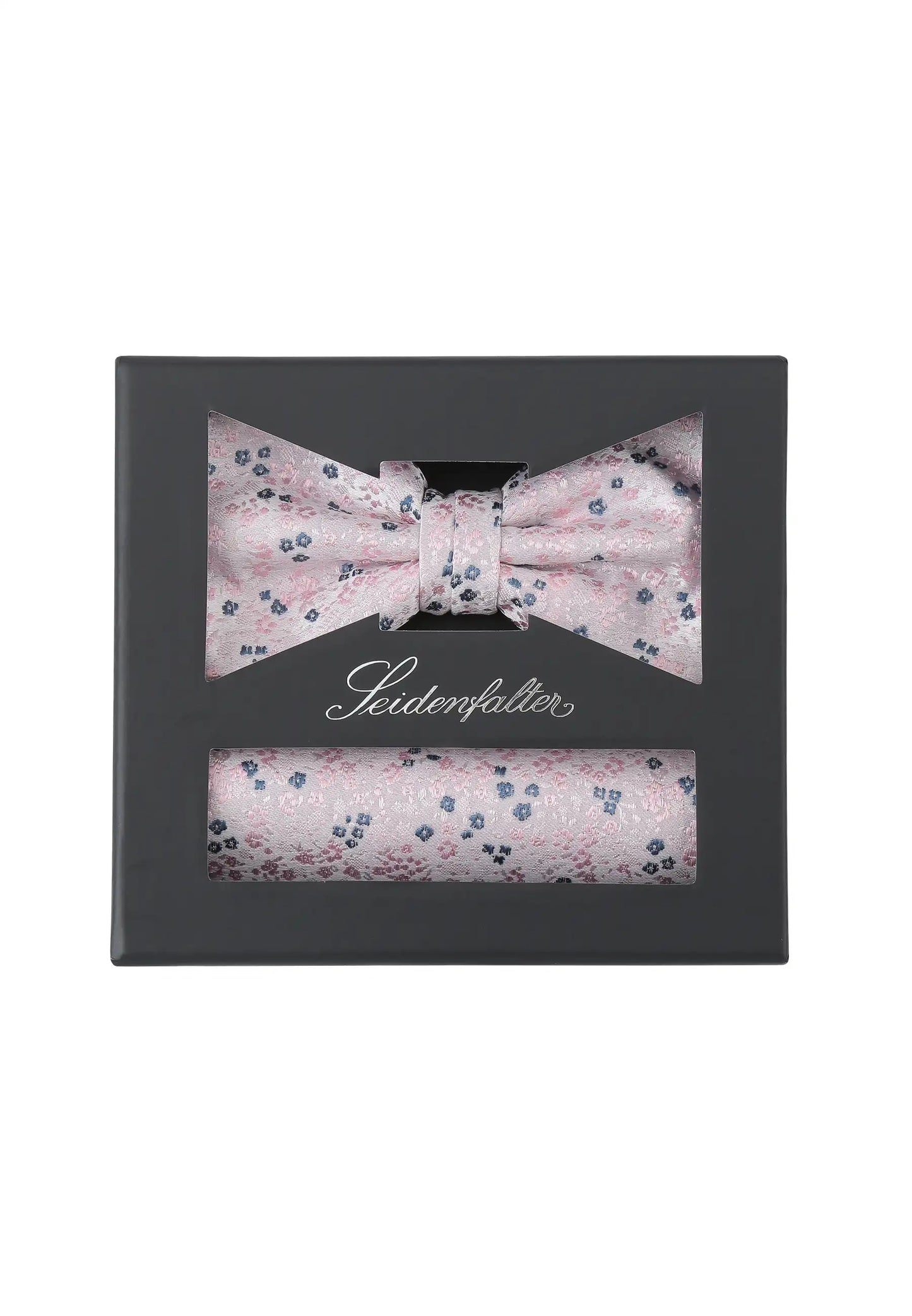 (Rosa) Seidenfalter Fliege-Einstecktuch Set in Geschenkbox, florales Muster