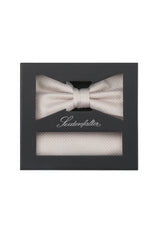 (Beige) Fliege und Einstecktuch Set aus Seide in Geschenkbox, Feinstruktur