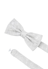 (Champagner) Fliege Hochzeit Paisley Seide – Detailansicht mit verstellbarem Größenband