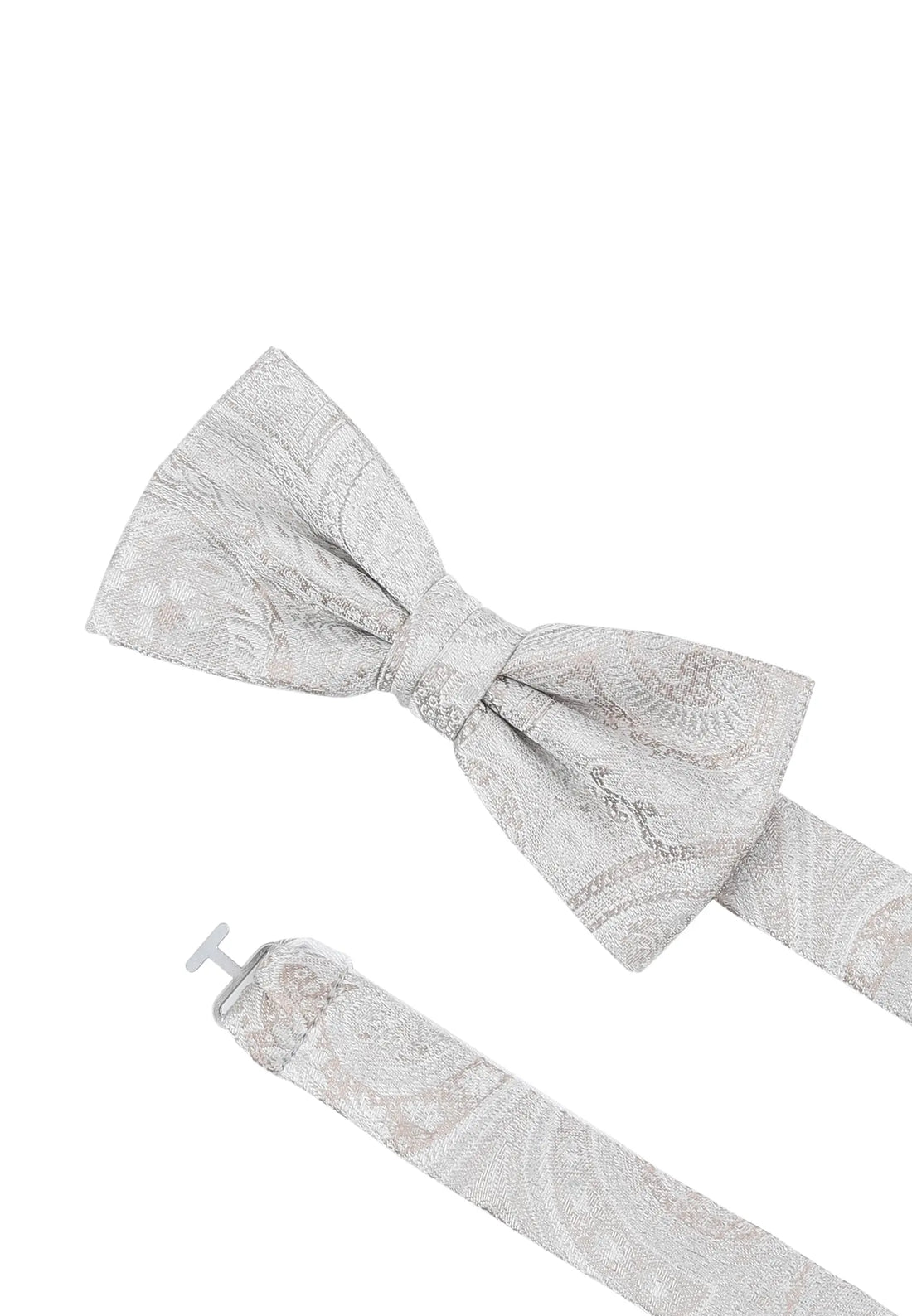 (Beige) Fliege Hochzeit Paisley Seide – Detailansicht mit verstellbarem Größenband