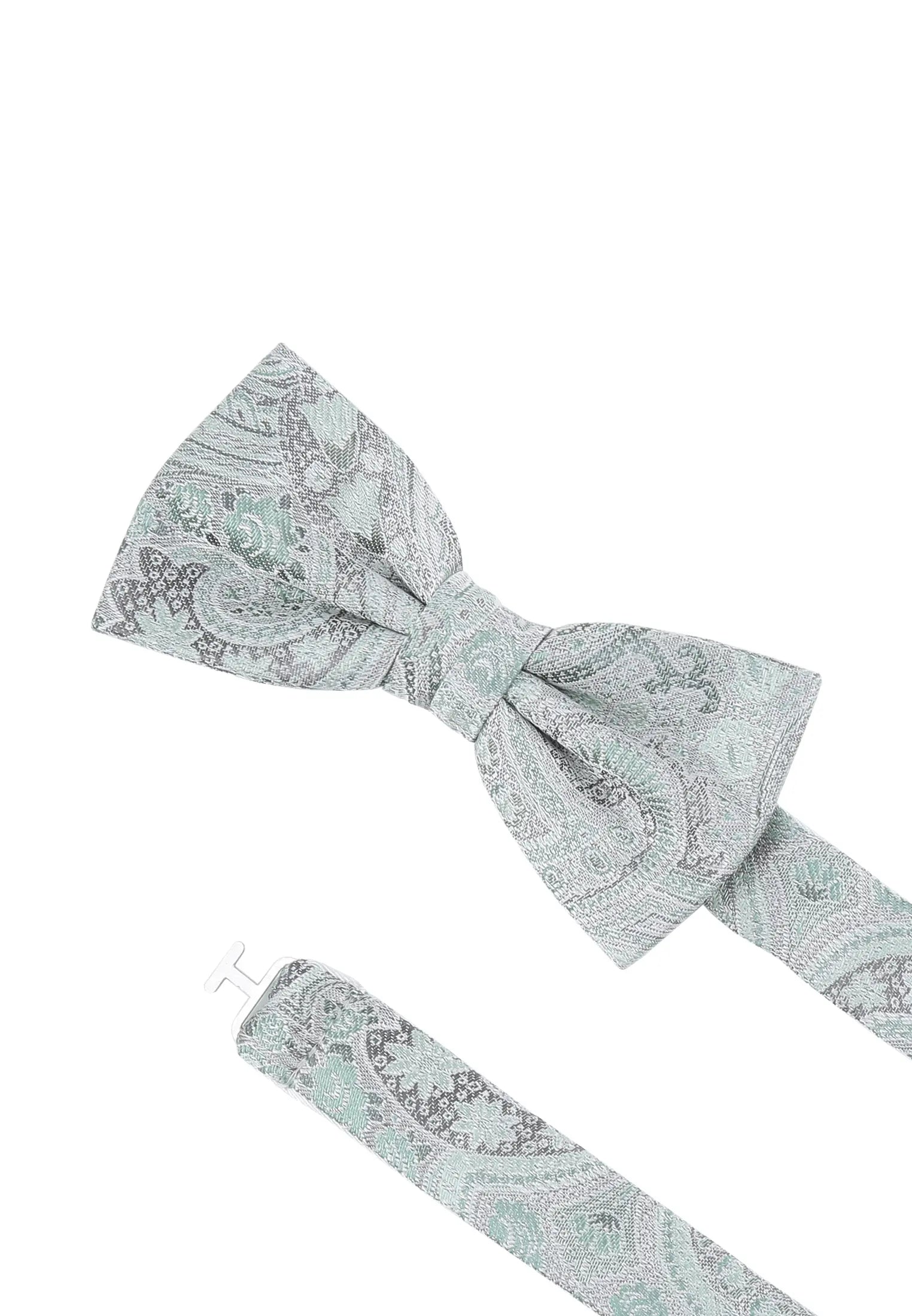 (Grün) Fliege Hochzeit Paisley Seide – Detailansicht mit verstellbarem Größenband