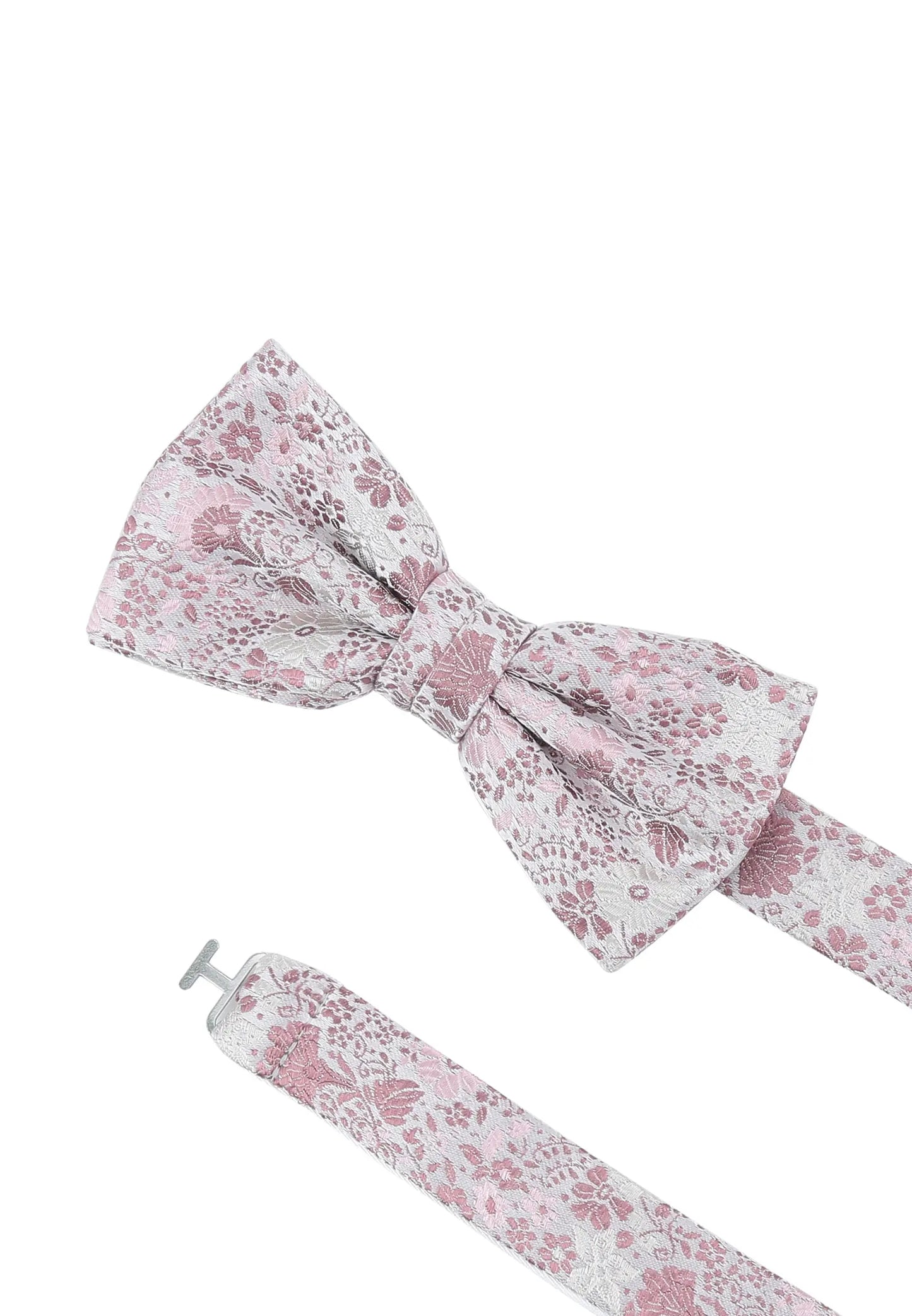 (Rosa) Hochzeitsfliege Floral Seide – Detailansicht mit verstellbarem Größenband