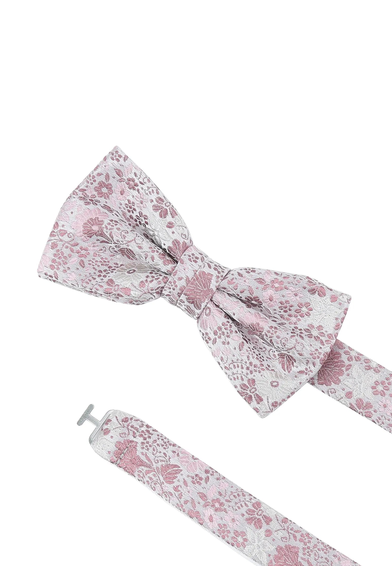 (Rosa) Hochzeitsfliege Floral Seide – Detailansicht mit verstellbarem Größenband