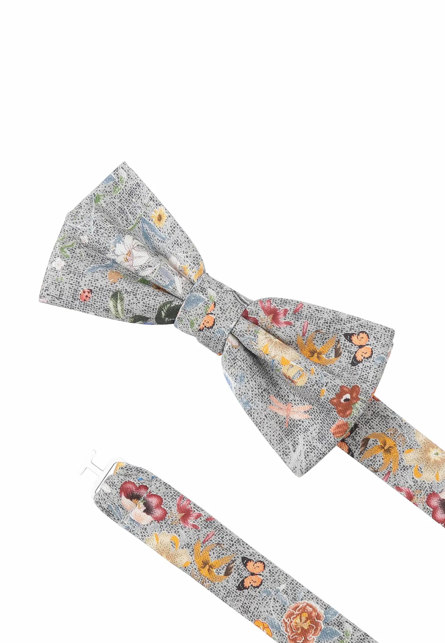 (Grau) Fliege Blumenmuster – Detailansicht mit verstellbarem Größenband
