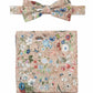 (Beige) Fliege und Einstecktuch Herren Blumenmuster Seide – Gesamtansicht