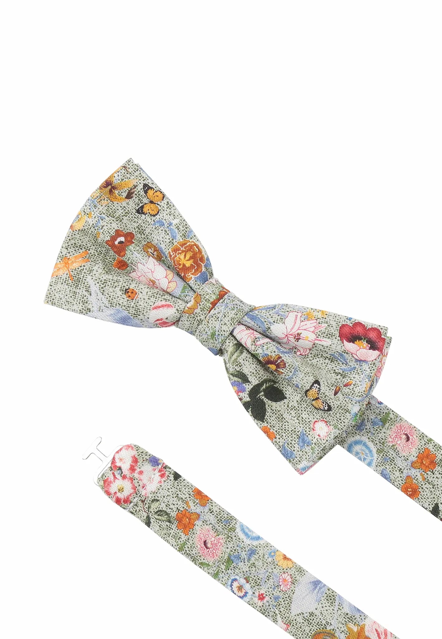 (Grün) Fliege Blumenmuster – Detailansicht mit verstellbarem Größenband