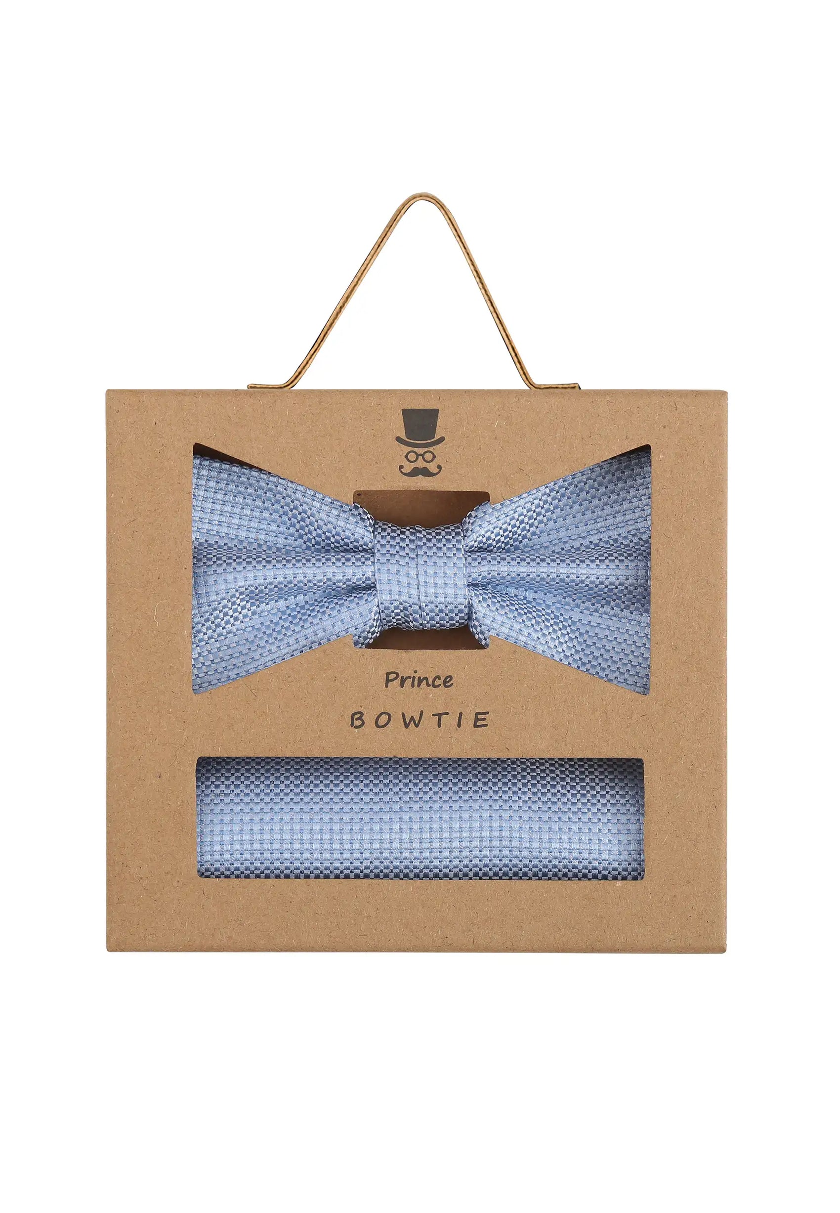 (Hellblau) Fliege Einstecktuch Set Herren Mikromuster Seide – Geschenkverpackung Prince Bowtie