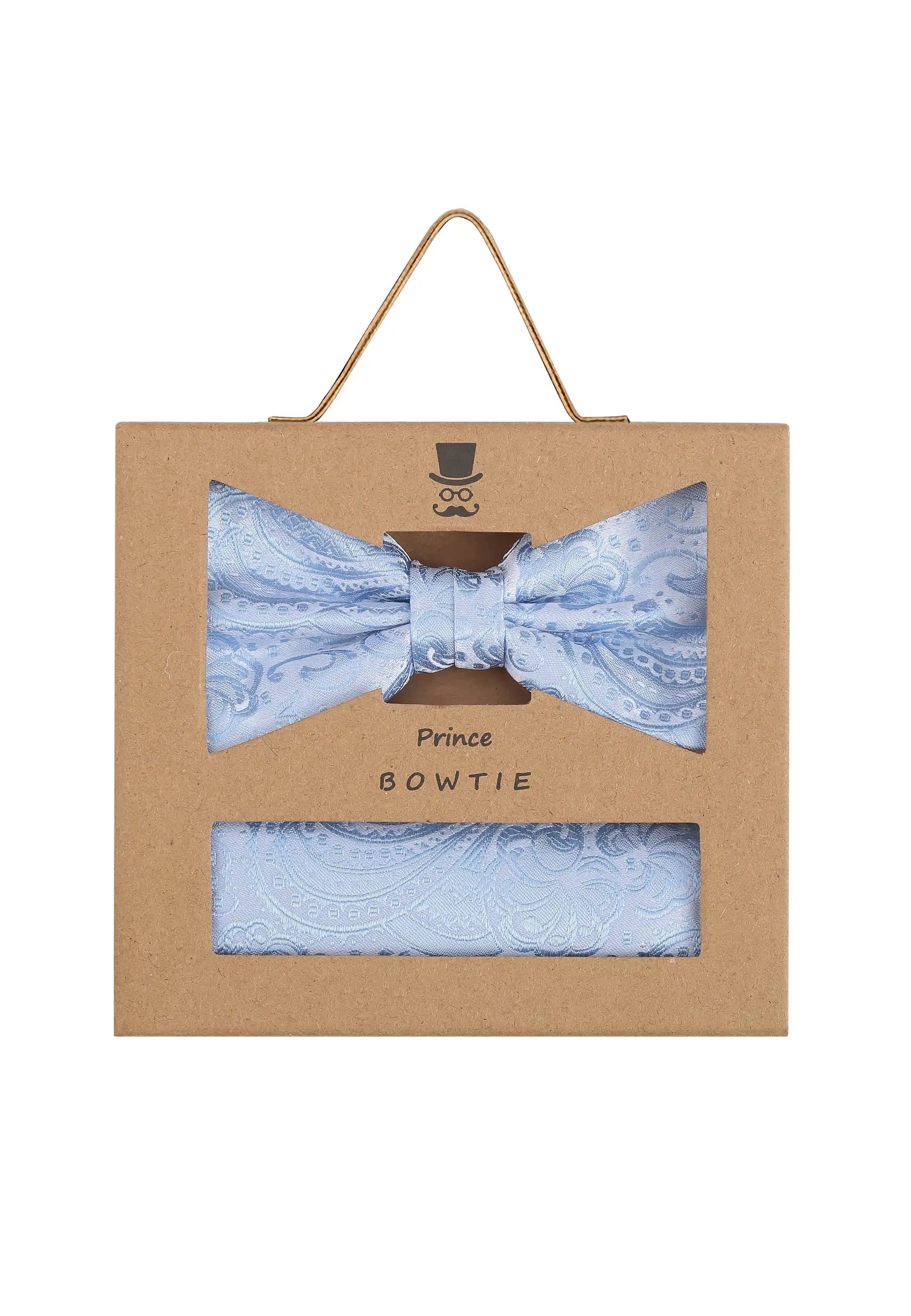 (Hellblau) Fliege Einstecktuch Set Herren Paisley Seide – Geschenkverpackung Prince Bowtie