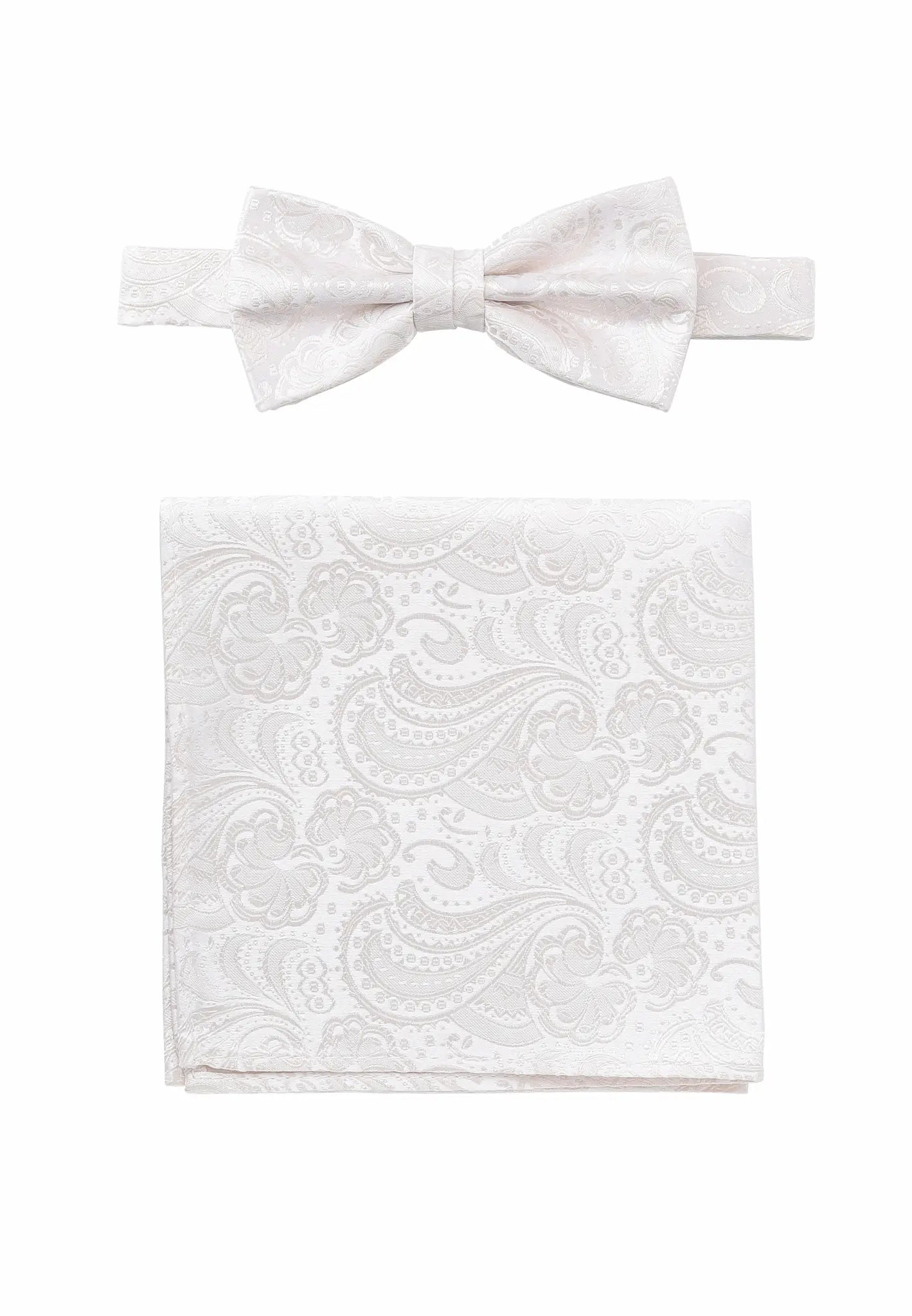 (Off-White) Fliege und Einstecktuch Herren Paisley Seide – Gesamtansicht