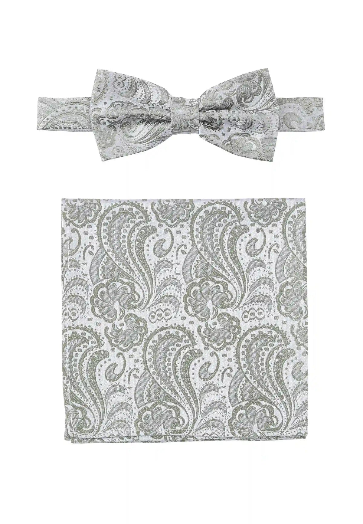 (Mint) Fliege und Einstecktuch Herren Paisley Seide – Gesamtansicht
