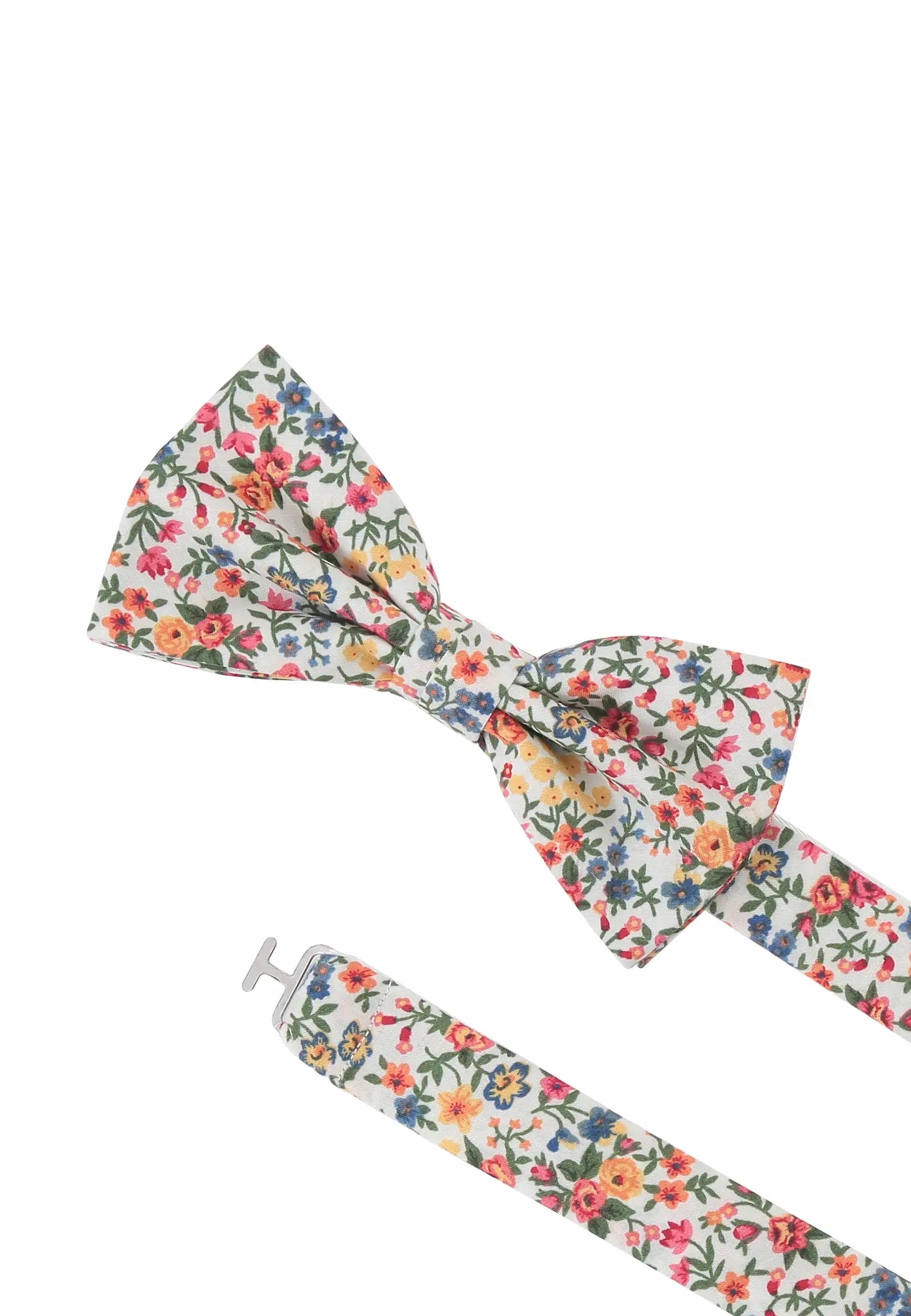 (Bunt) Fliege Blumenmuster Baumwolle – Detailansicht mit verstellbarem Größenband