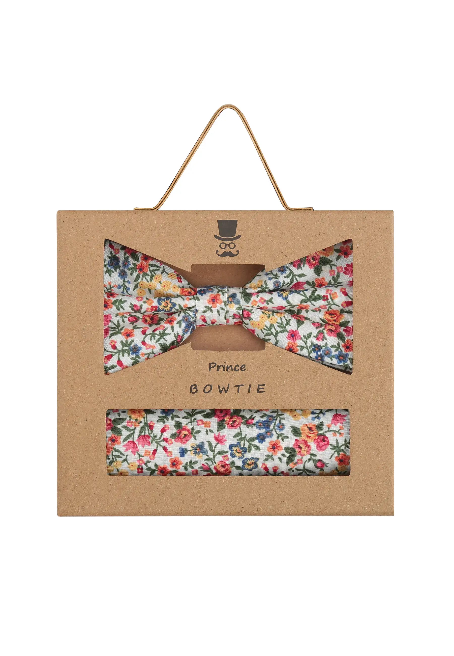 (Bunt) Fliege Einstecktuch Set Blumenmuster – Geschenkverpackung Prince Bowtie