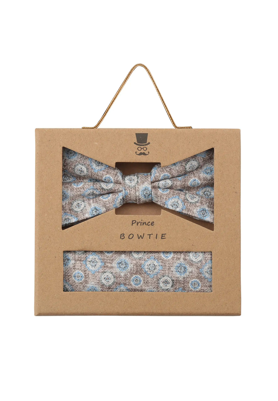 (Beige) Fliege Einstecktuch Set Medaillon-Muster – Geschenkverpackung Prince Bowtie