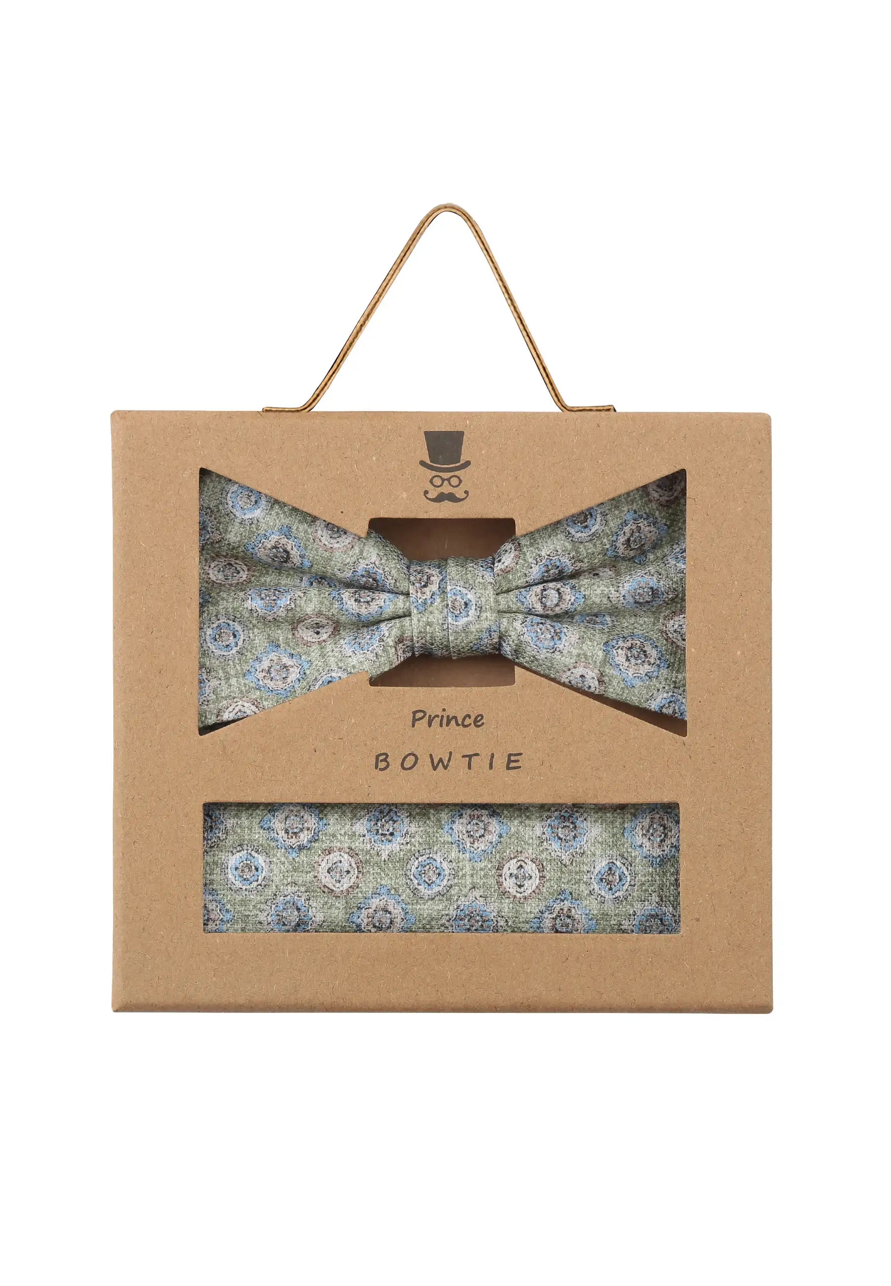 (Grün) Fliege Einstecktuch Set Medaillon-Muster – Geschenkverpackung Prince Bowtie