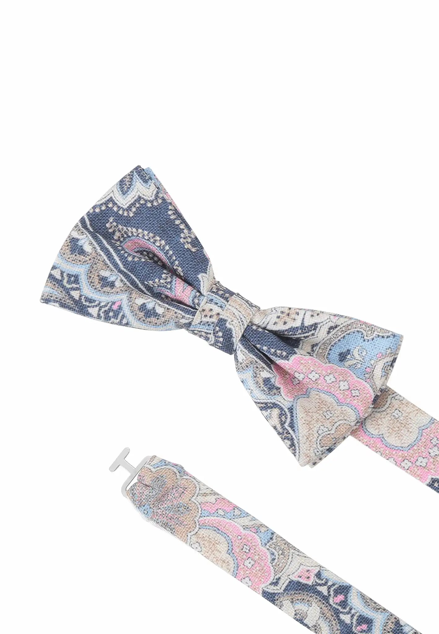 (Dunkelblau) Fliege Paisley-Muster Baumwolle – Detailansicht mit verstellbarem Größenband