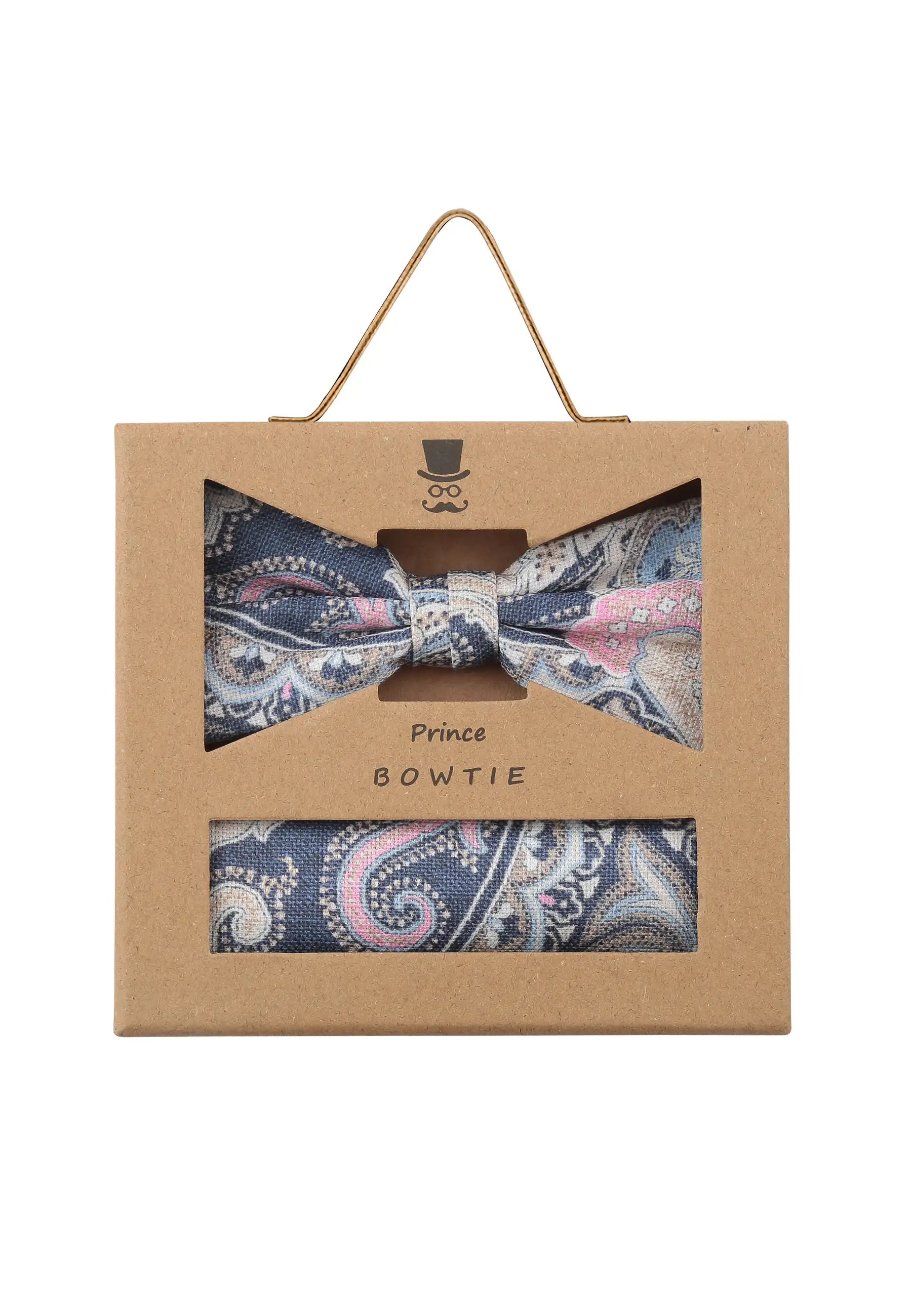 (Dunkelblau) Fliege Einstecktuch Set Paisley-Muster – Geschenkverpackung Prince Bowtie