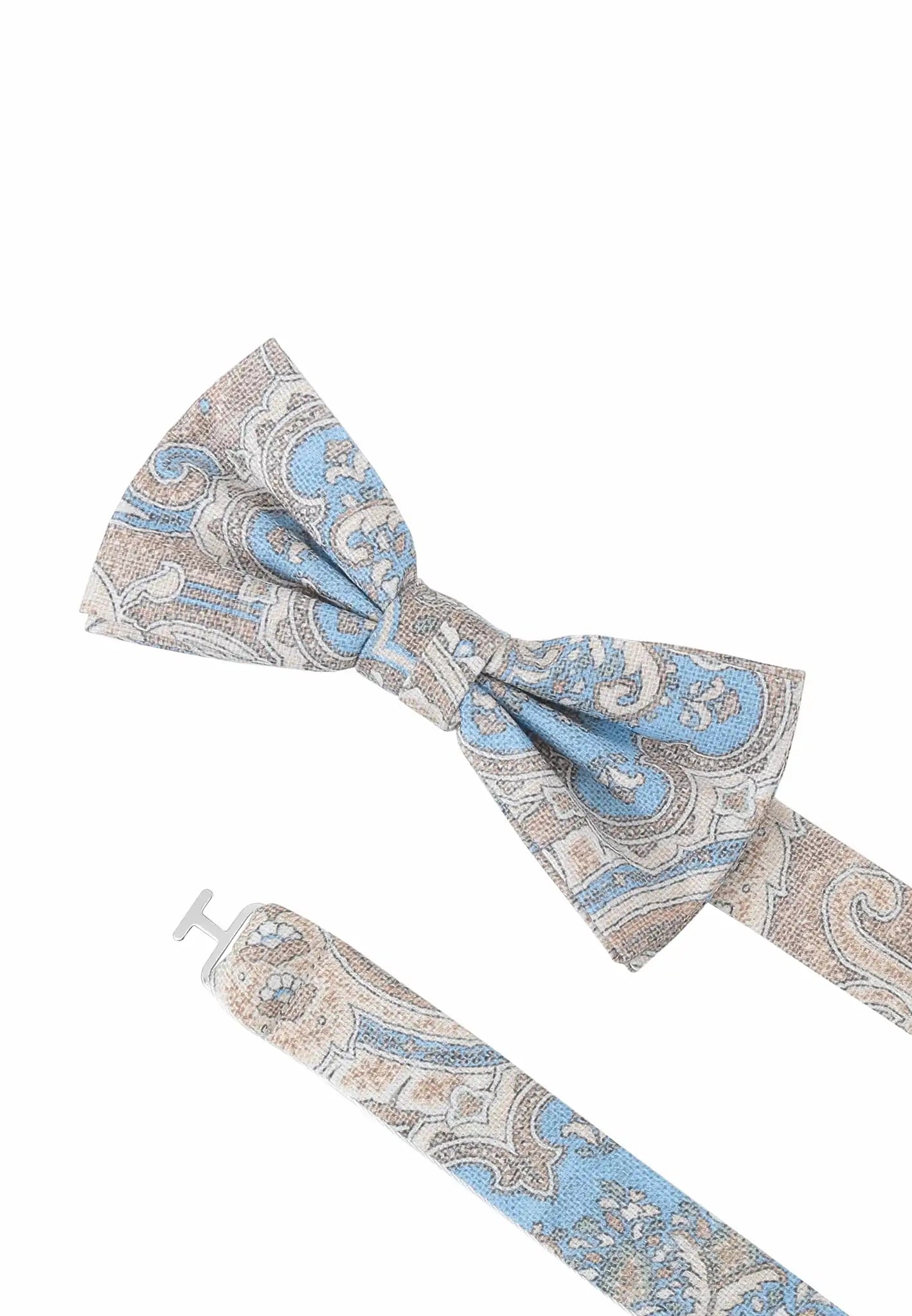 (Beige) Fliege Paisley-Muster Baumwolle – Detailansicht mit verstellbarem Größenband