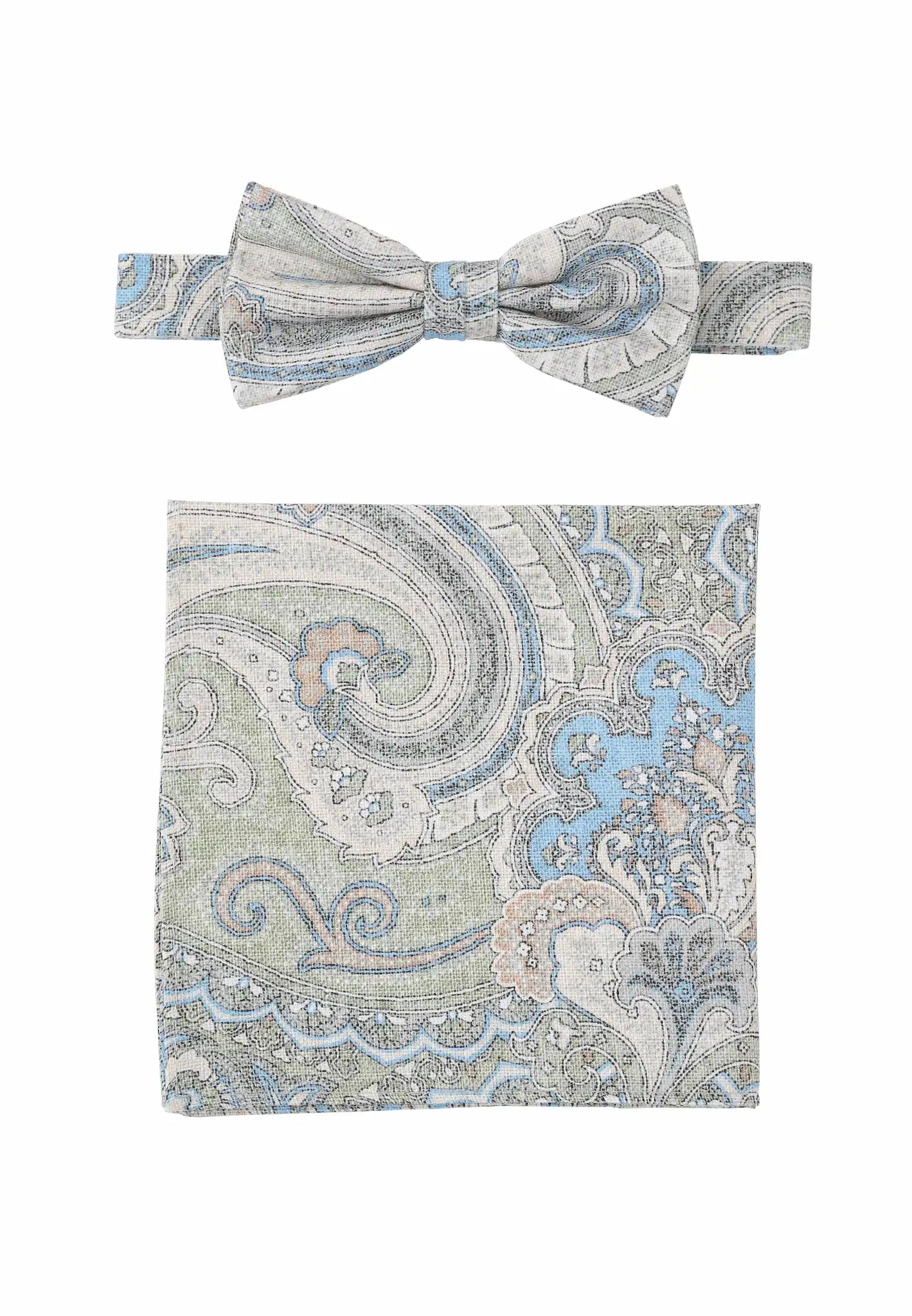 (Grün) Fliege Einstecktuch Set Herren Paisley Baumwolle – Gesamtansicht