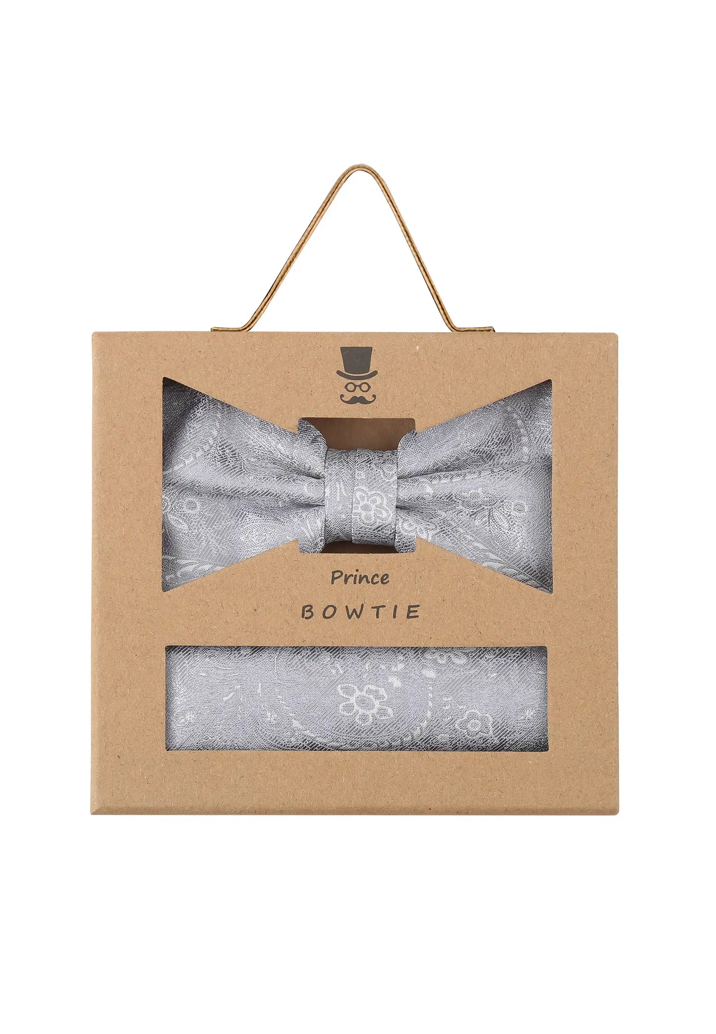 (Hellgrau) Fliege Einstecktuch Set Paisley Seide – Geschenkverpackung Prince Bowtie