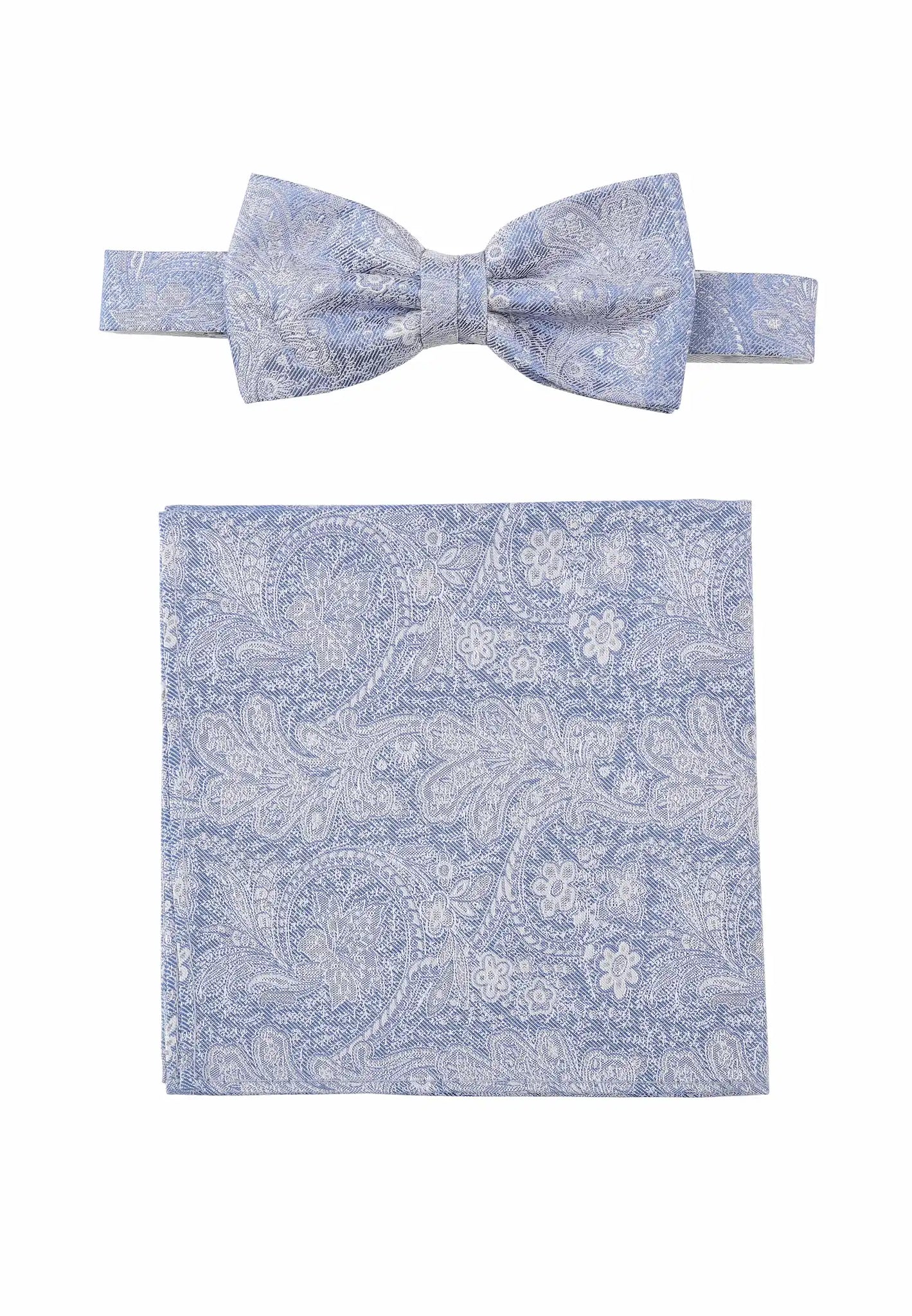 (Hellblau) Fliege Einstecktuch Set Herren Paisley Seide – Gesamtansicht